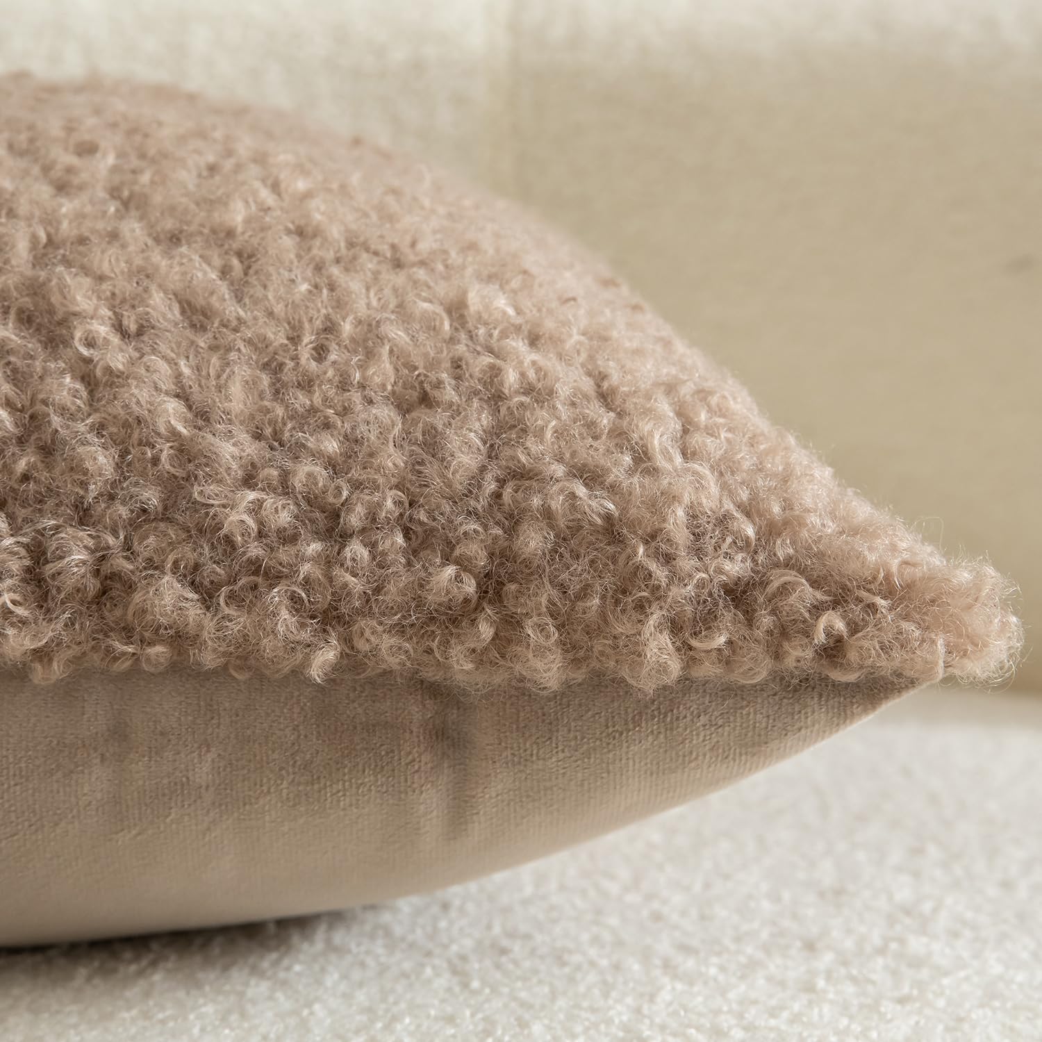 Lot De 2 Housses De Coussin En Fausse Fourrure Sherpa - 45,7 X 45,7 Cm Beige - Ultra Douces Et Réversibles Velours - 9