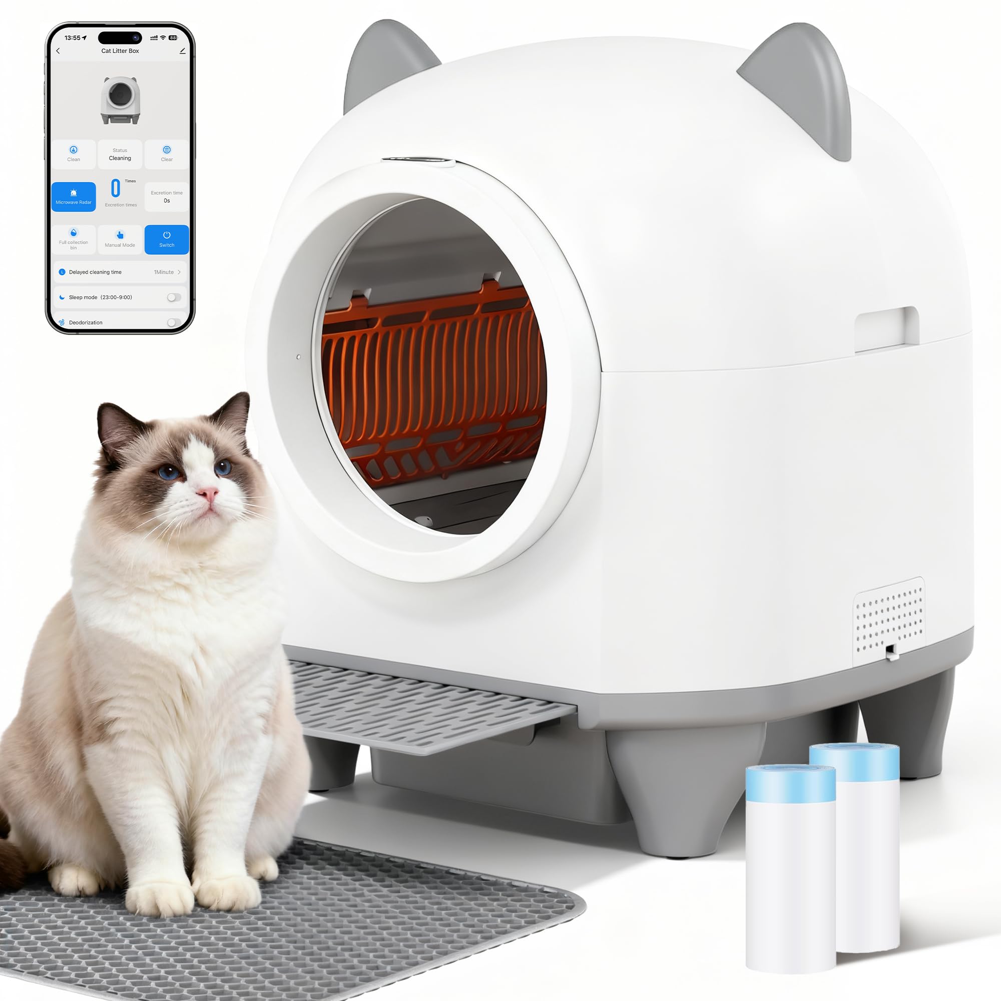 JUMMICO Lettiera Autopulente Per Gatti XXL 90L, Controllo intelligente App, Sistema anti-pizzicamento sicurezza, Monitoraggio salute felina, eliminazione odori, Ideale per più gatti domestici