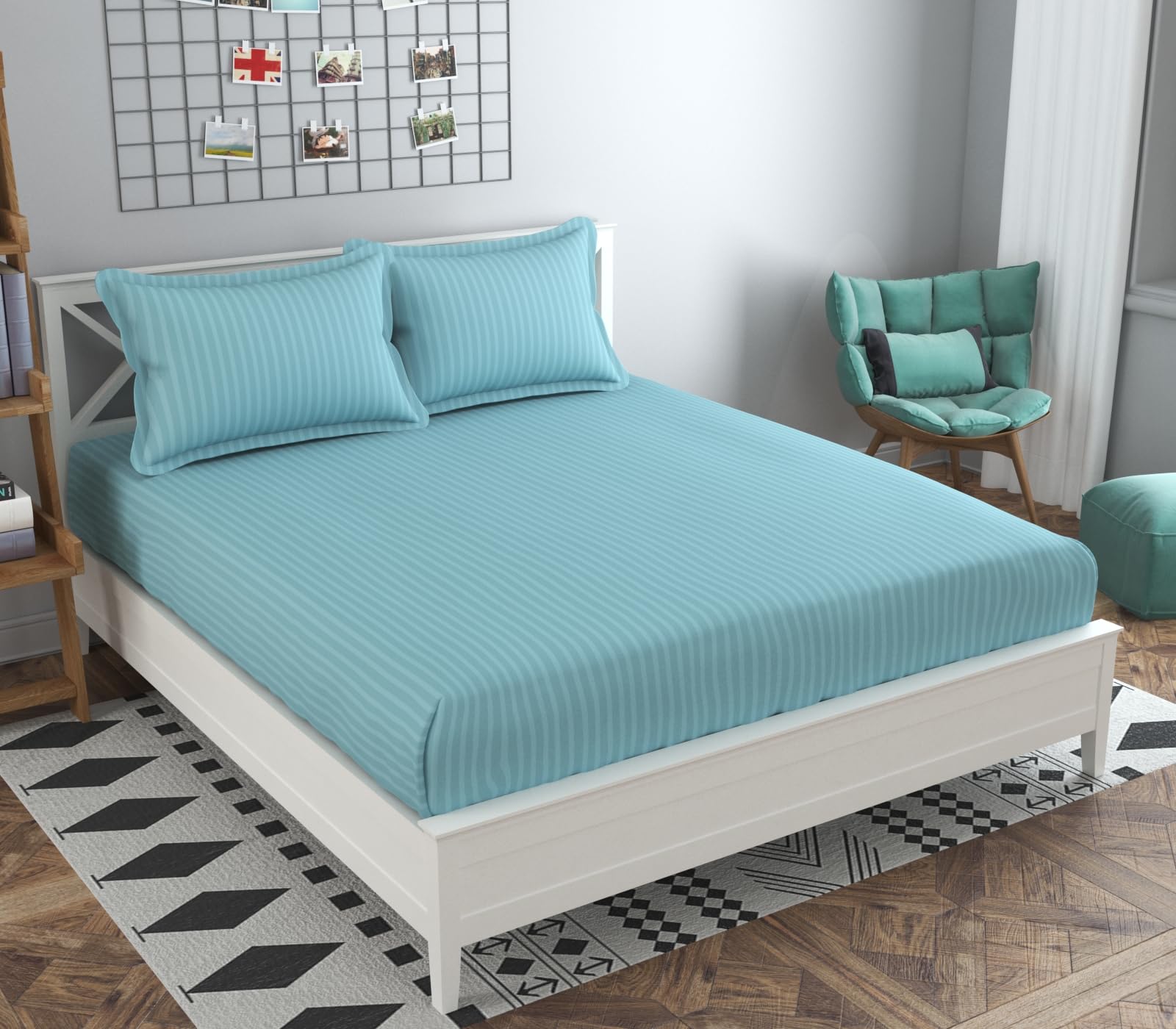Olive Striped Cotton Bedsheet - Single Bed -20