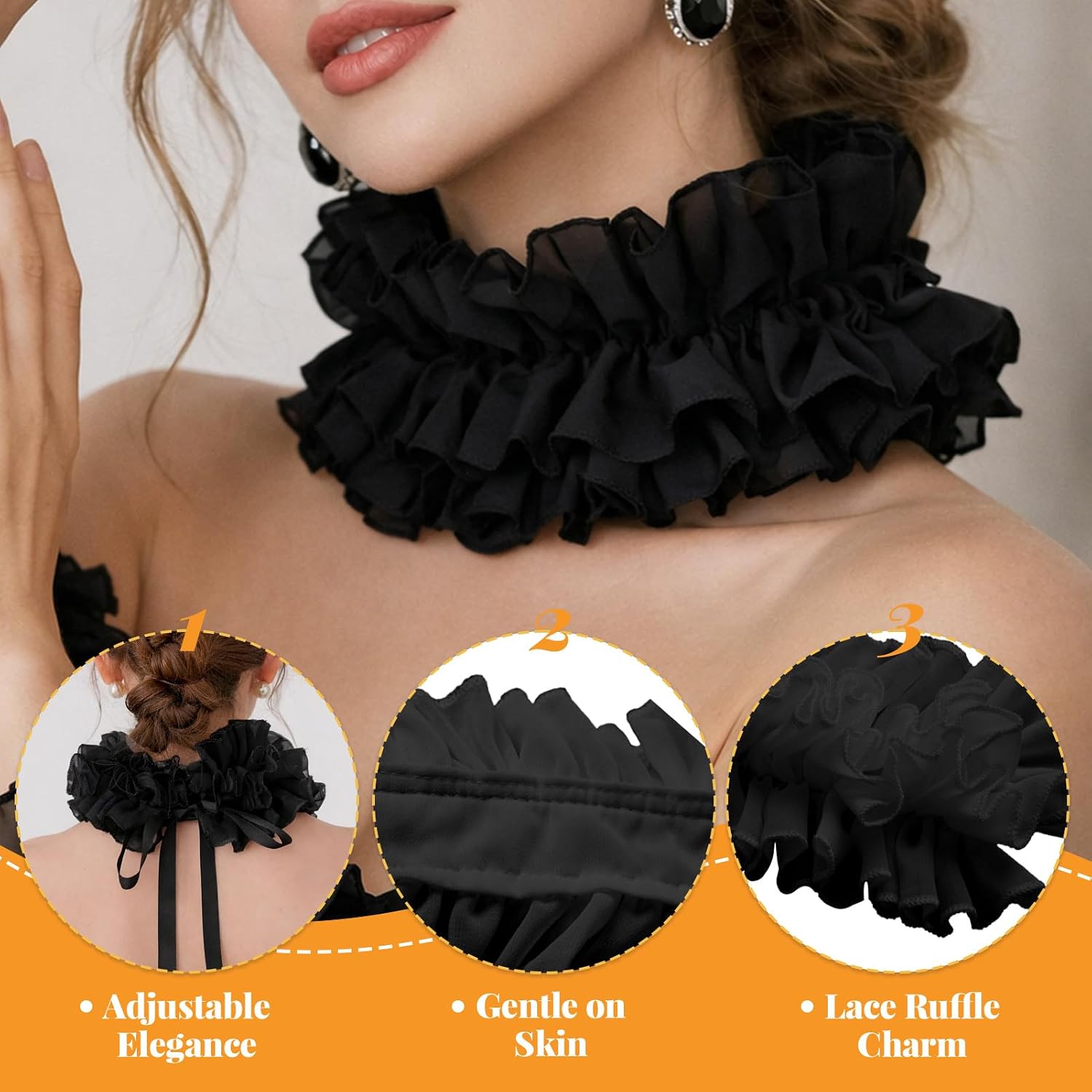 Vintage White Clown Collar and Cuffs Set Detachable Lace Ruffled Jester Neck Accessory for Women Halloween Party Costume