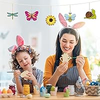 Vista 5 de 80 piezas de adornos de madera de primavera para pintar, 8 estilos de adornos de madera sin acabado para bricolaje, cortes en blanco