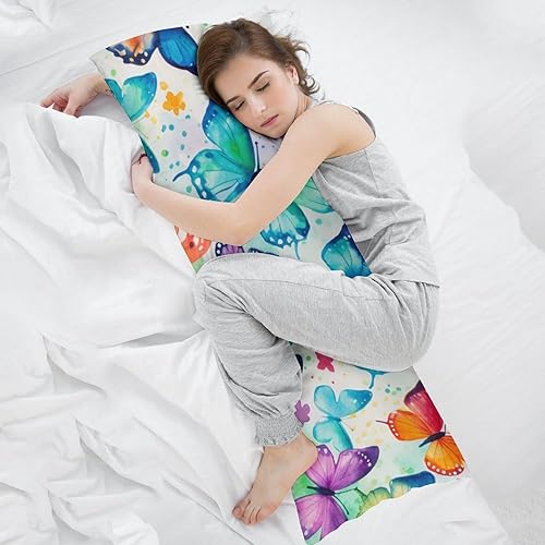 Miniatura 5 de Funda de almohada de cuerpo de mariposas de acuarela colorida, 21 x 54 pulgadas, regalo para amantes de las mariposas, lavable a máquina con
