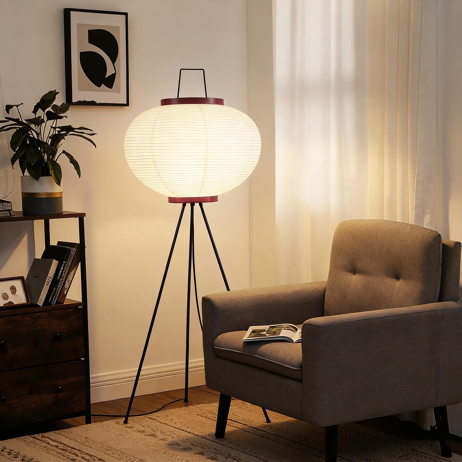 Photo 1 of YRNTKE Paper Floor Lamp, Noguchi Style Rice Paper Floor Lamp with 3000K Warm Light, Akari Paper Lamp for Wabi Sabi Decor, Japanese Minimalist Standing Lamp for Living Room Bedroom (Bulb Included)
