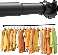 Gxwobrw 17-84 Inch No-Cut Adjustable Closet Rod, 1.3" Heavy Duty Black Metal Hanging Bar with Brackets for Closets, RV, Laundry