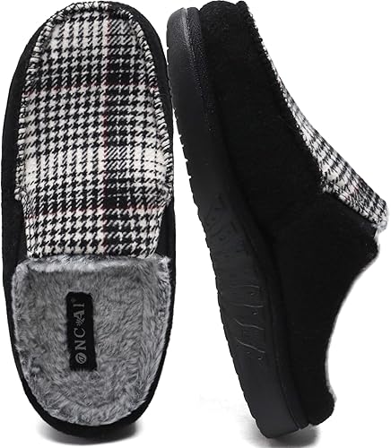 ONCAI Pantuflas de fieltro para hombre, lana y mezcla de algodón, espuma viscoelástica de alta densidad, pantuflas de casa con suela de goma para