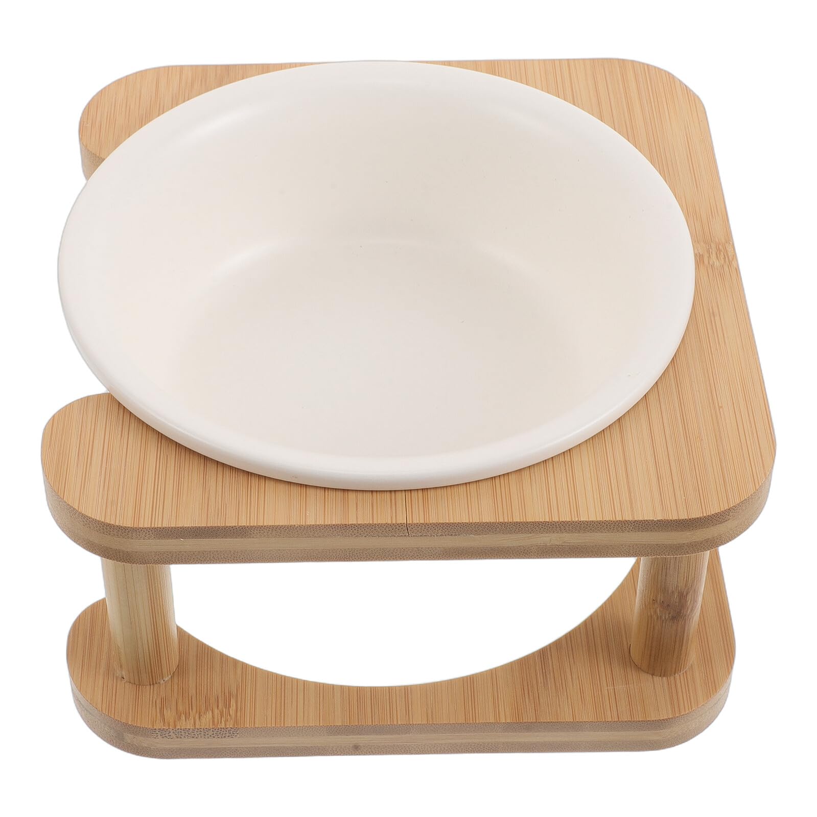 YARNOW Ciotola per Cibo per Cani Rialzata in Ceramica 600 Ml con Supporto in Legno Bianco Antiscivolo, Mangiatoia per Animali Domestici da Interno, Stazione di Alimentazione per Cani