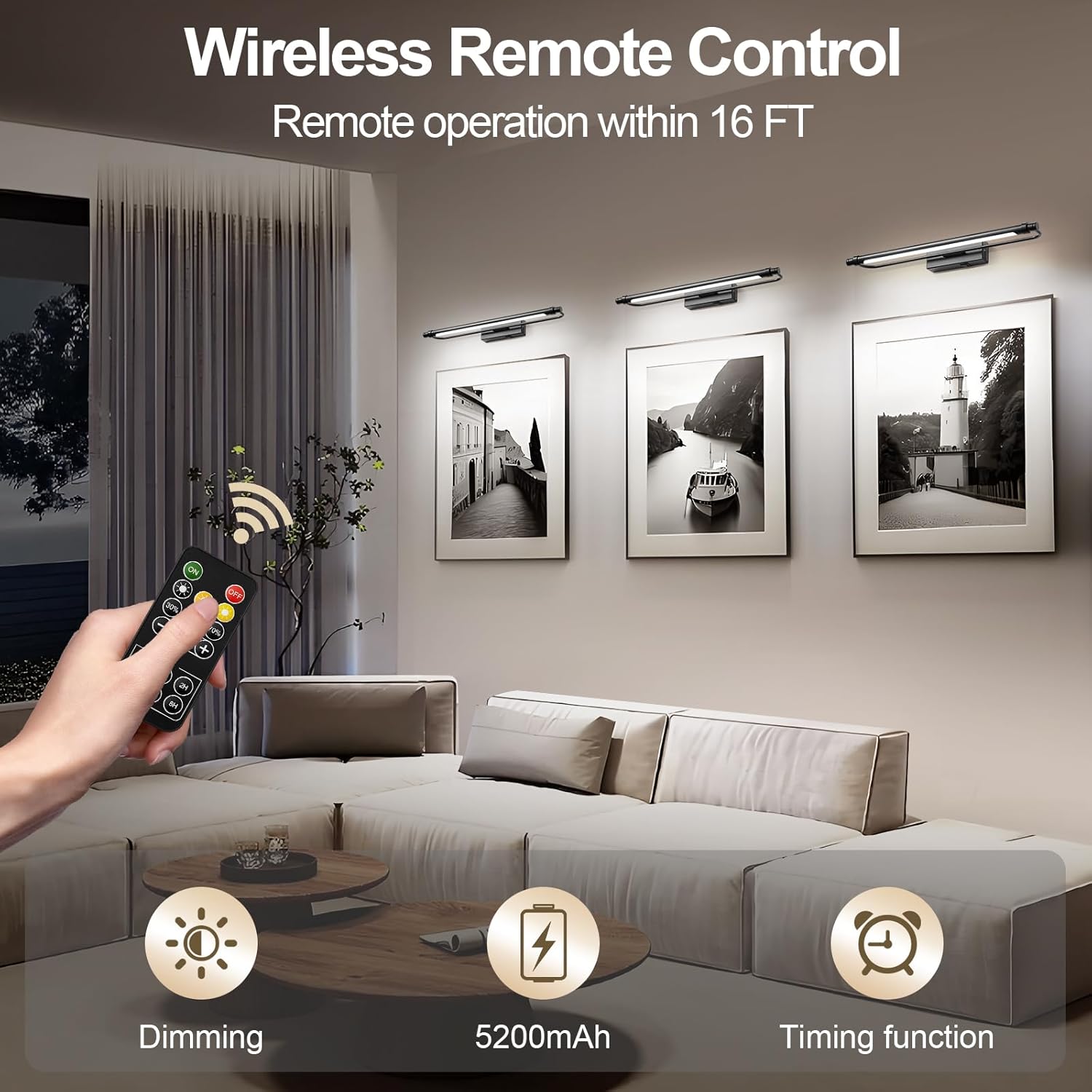 ZitoStory Battery Operated Picture Light for Wall with Remote,Dimmable Rechargeable LED Picture Lights Black Frame Wall Art Lamp for Bedroom, Living Room, Gallery 16 Inches