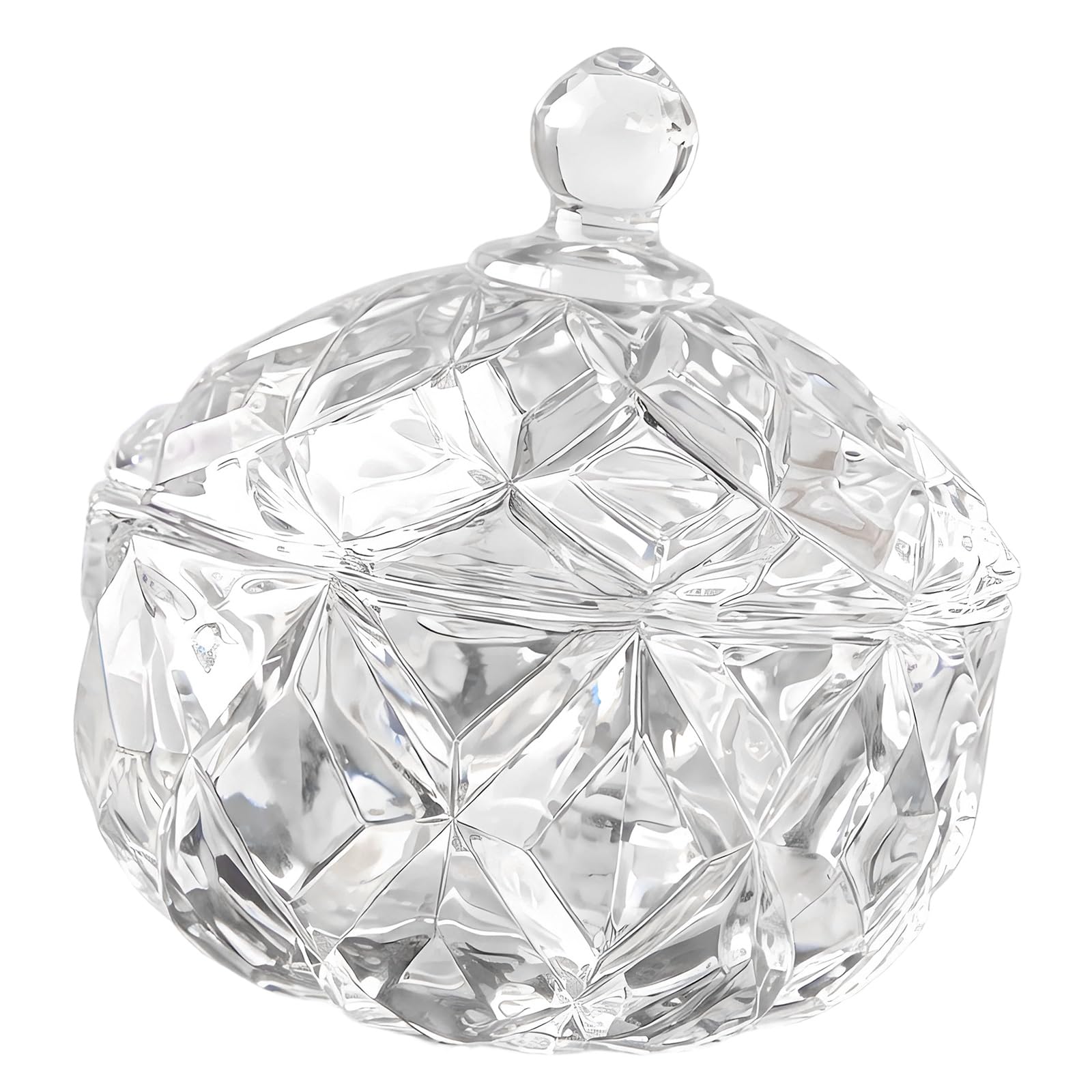 Msioytog Clear Glass Crystal Candy Jar with Lid Elegant Engraved Covered Trinket Jewelry Box Sugar for Wedding Party Decors Crystal Candy with Lid