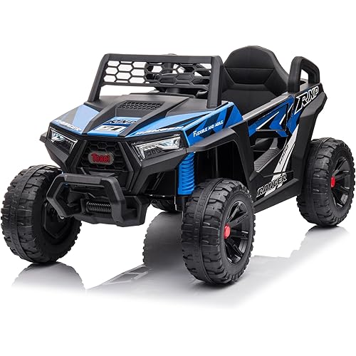 TOBBI 12V Kids Ride On Car Toy, Toddlers Electric Off-Road Truck, Battery-Powered 4 Wheels Vehicle to Drive with 25W Dual Motors/Safety Belt/Horn/Music & LED for Chirdren Aged 3-6 Years-Blue | 12V, Electric, Off-Road, Double Open Doors, Safety Belt