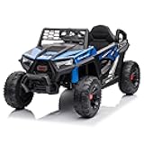 TOBBI 12V Kids Ride on Car, Electric Off-Road UTV Truck with Forward and Reverse Functions, Double Open Doors, Safety Belt, Horn, Music, and Lights for Kids Aged 3-5 Years (Blue)