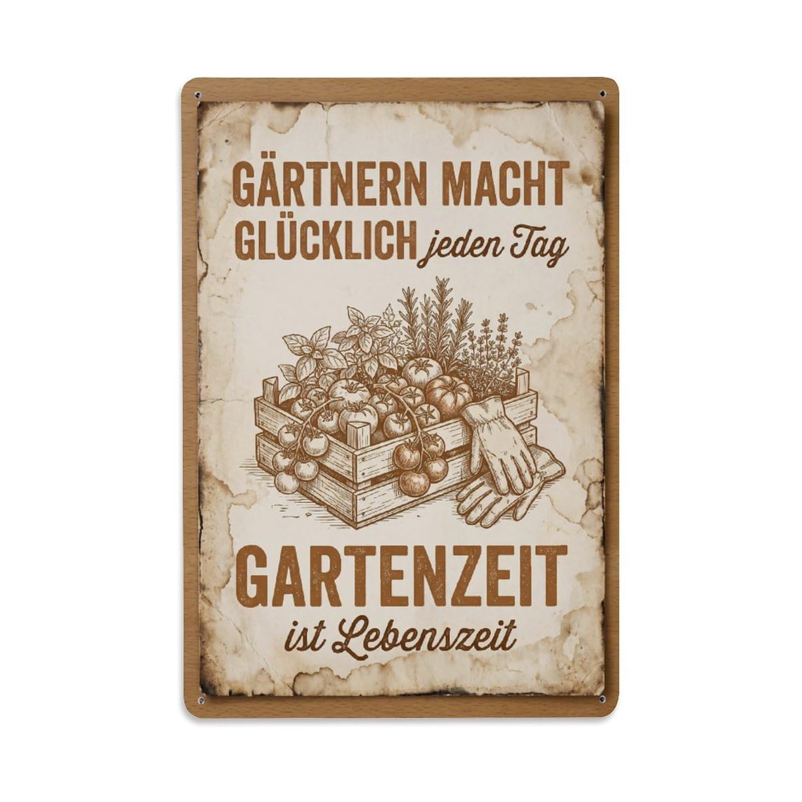 Vintage Funny Garden Makes Happy Rustic Gate Greenhouse Metal Tin Sign