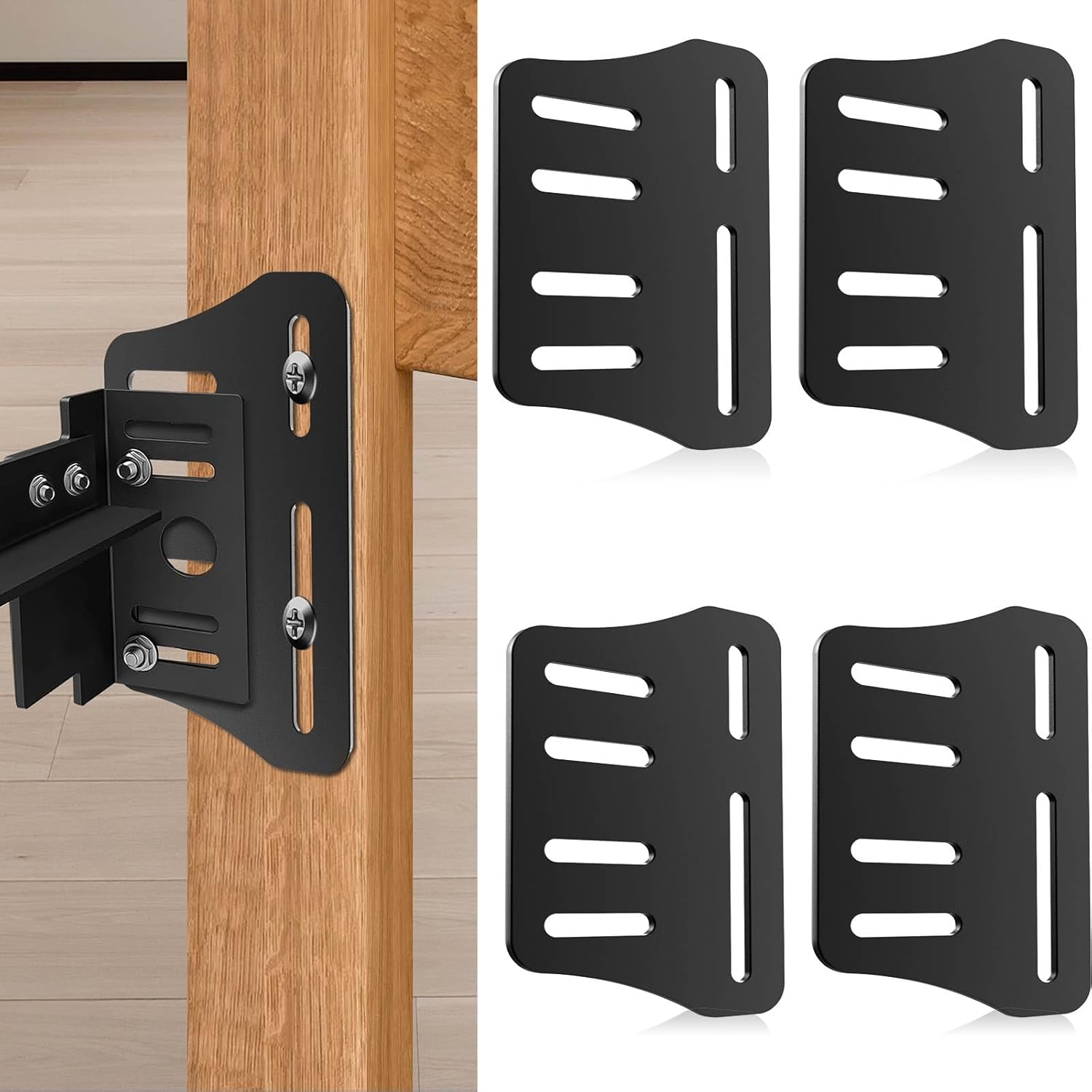 4Pcs Bed Frame Brackets Adapter for Headboard Extra, Queen Bed Modification Plate,headboard kit for Adjustable Bed,Headboard Attachment Bracket with Hardware,with Mounting Bolts (Black)