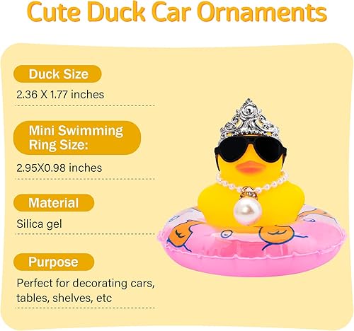 Miniatura 6 de wonuu Adorno de pato para decoración de tablero de automóvil, accesorios de goma con collar de perlas, corona, mini anillo de natación y lentes de