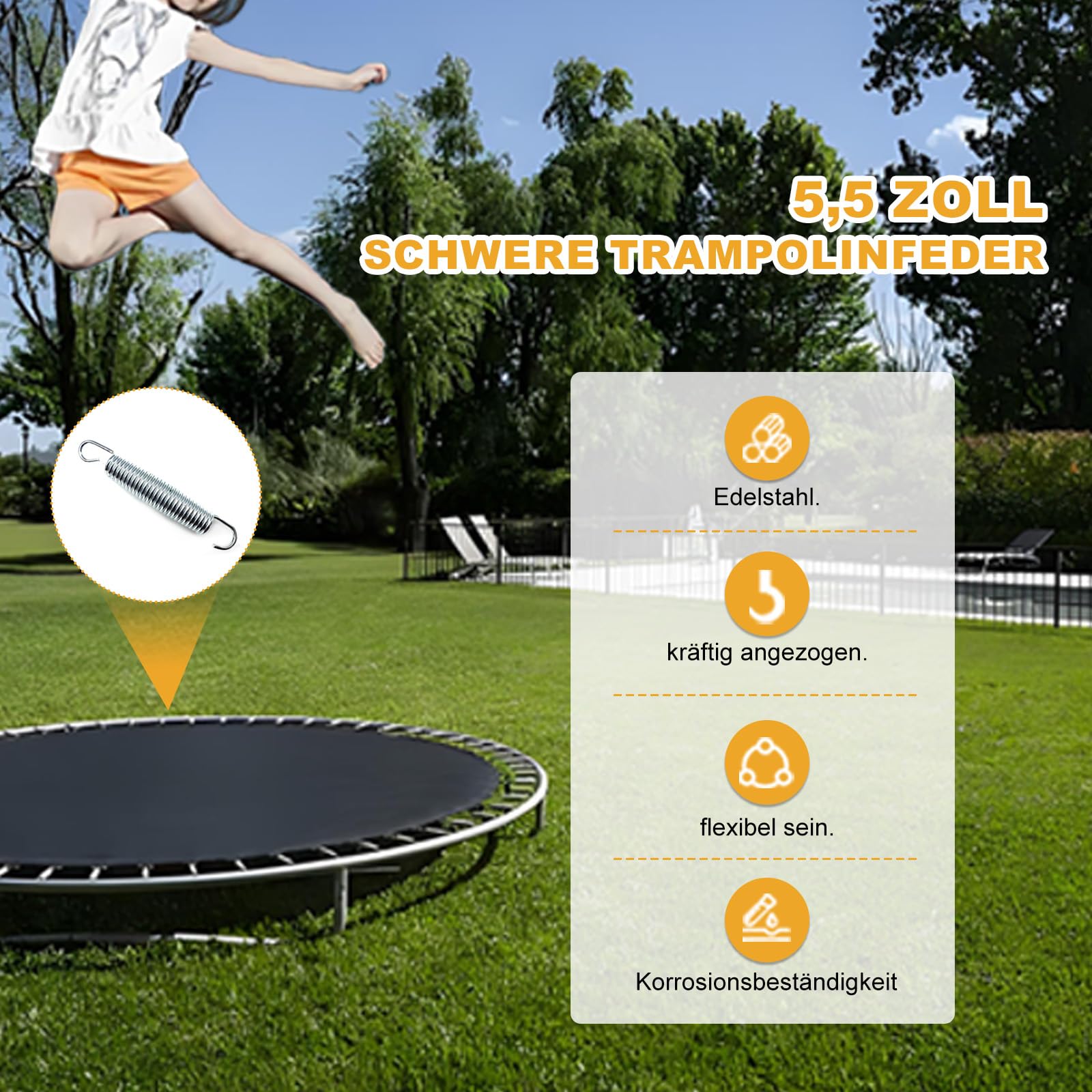 50 molle di ricambio per trampolino da 138 mm/165 mm/178 mm, molle in acciaio, molle di tensione, 50 pezzi, molle di ricambio per trampolino per saltare trampolino da giardino, con ganci a T