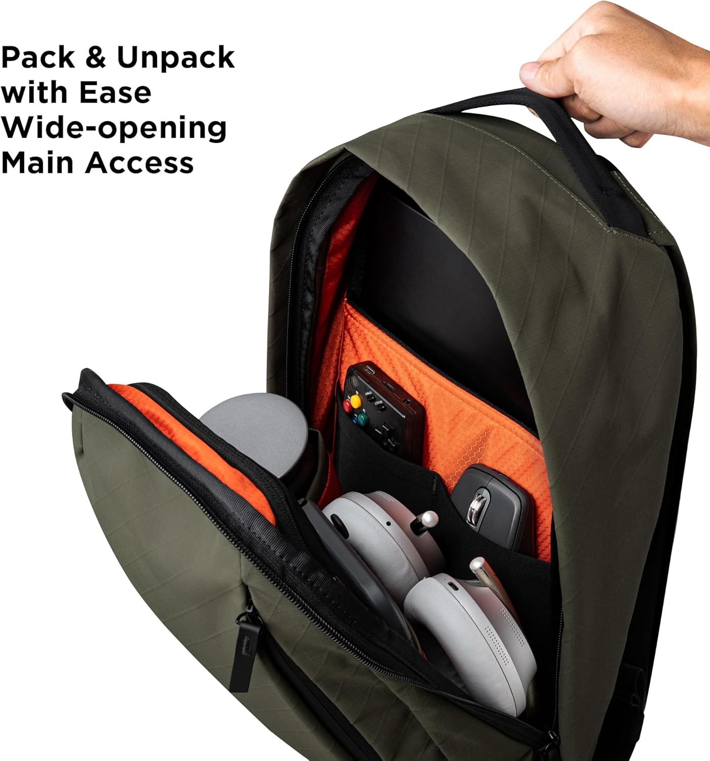 ALPAKA Metro Backpack, 12L Compact Commuter Bag for Thin 14" Laptops - Durable Fleece-lined Sleeve, Wide Top Access, Weatherproof Green Axogrid 210D with Stylish Subtle Checkered Texture for Daily Use - Image 5