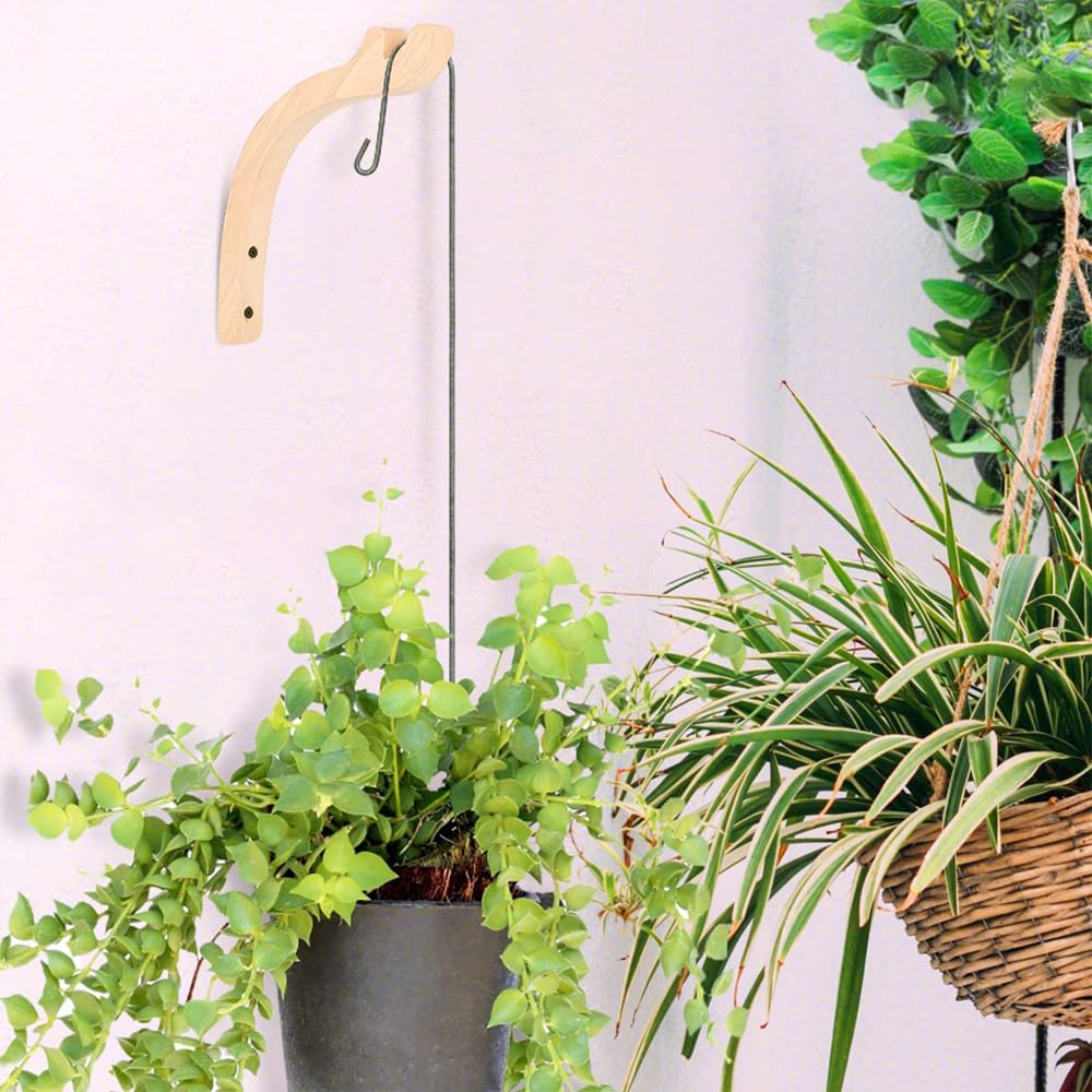 Confezione da 2 Ganci per Piante sospese in Legno con Staffa per Appendere vasi di Fiori, Ganci per cesti in Legno per Interni ed Esterni, Porta Piante da Giardino, Decorazione per la casa