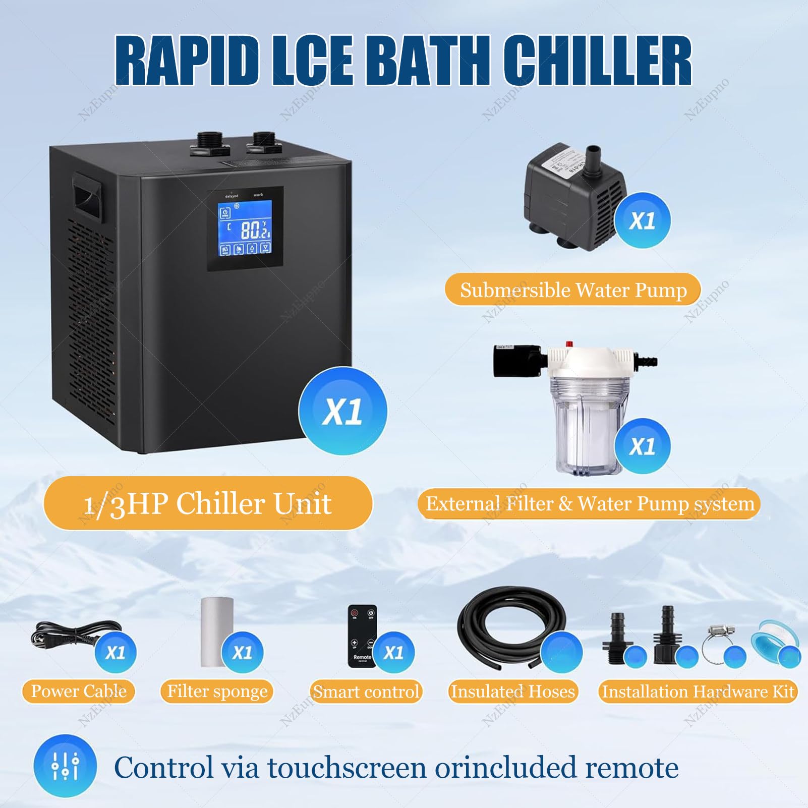 Enfriador De Agua FríA De 1/2 HP para BañEras De Hielo con 2 Bombas, Filtro, Control Remoto Y Sistemas De Enfriamiento para RecuperacióN Y Terapia Muscular En Casa
