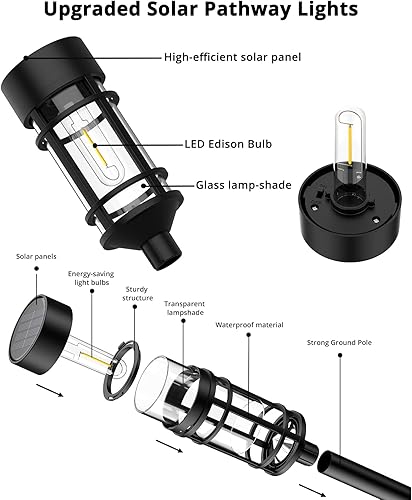 Miniatura 8 de Paquete de 8 luces solares para camino, luces solares LED para exteriores, impermeables, IP65, luces solares blancas para jardín, iluminación de