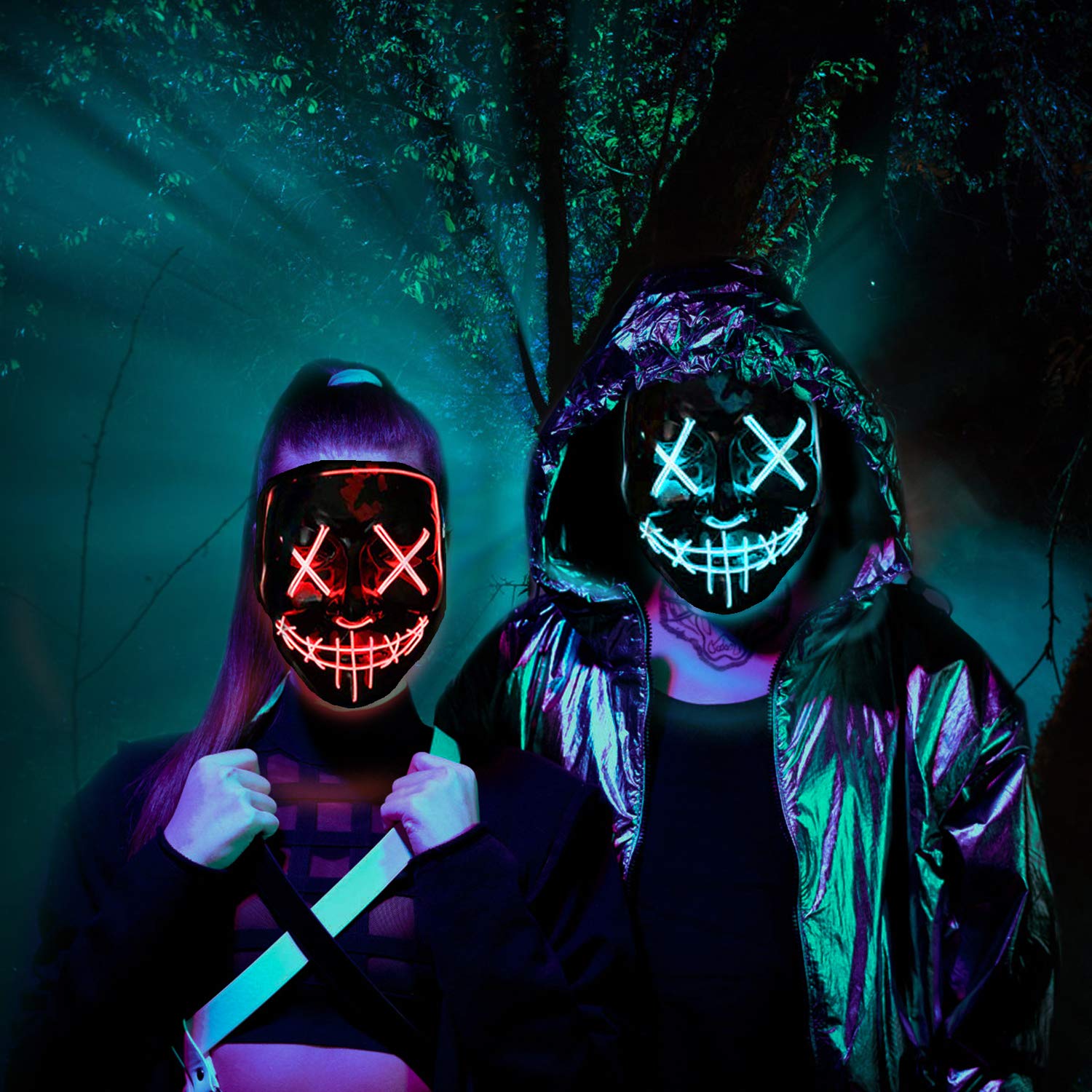 Maschera Halloween LED, Maschera Horror Luminoso per Bambini & Adulti, Maschera Spaventosa con 4 Modalità, Maschera Cosplay PVC per Festa, Carnevale, Party