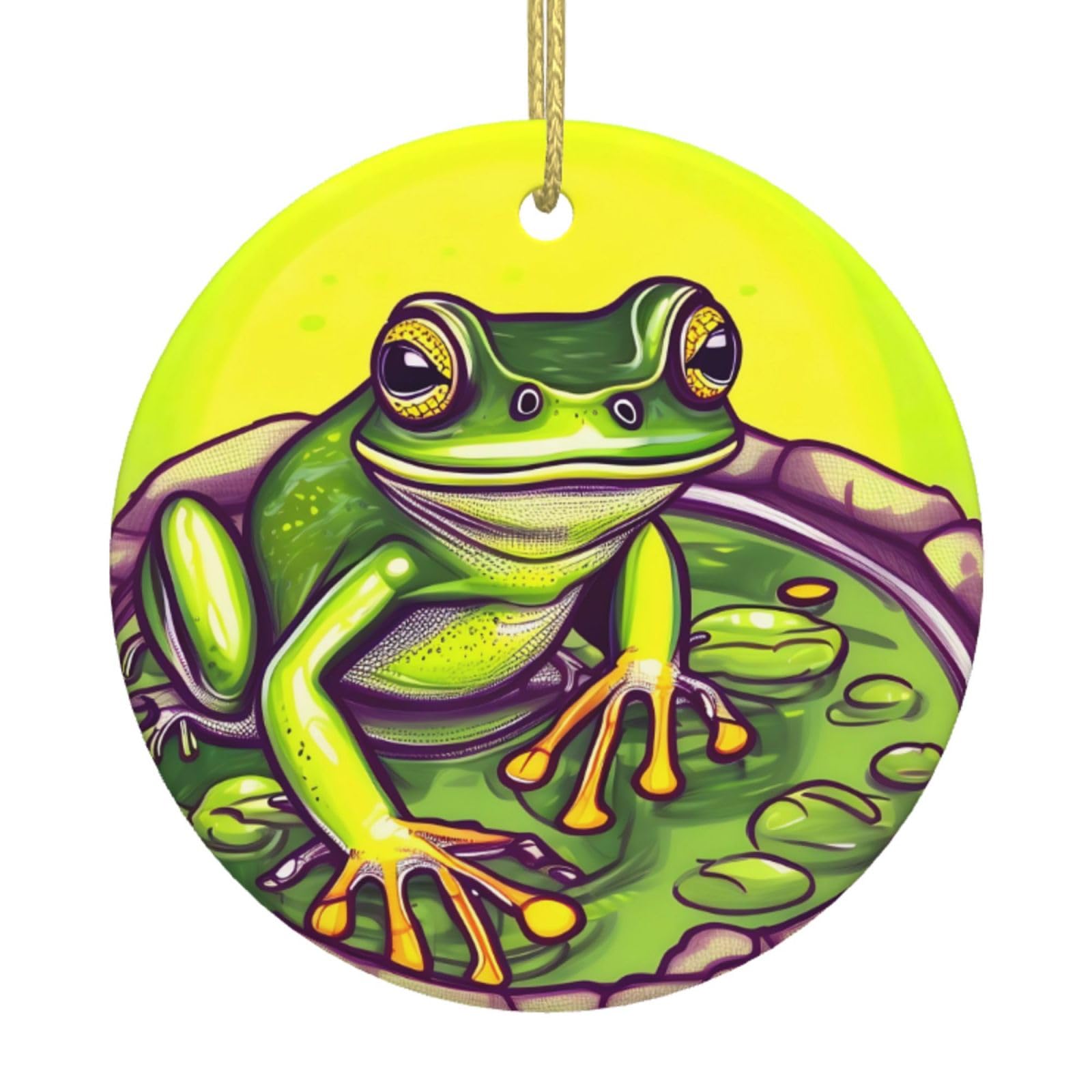 Frog in a Pond Printed Christmas Tree Ceramic Ornaments Holiday Decoration Christmas Unique Pendant for Christmas Party