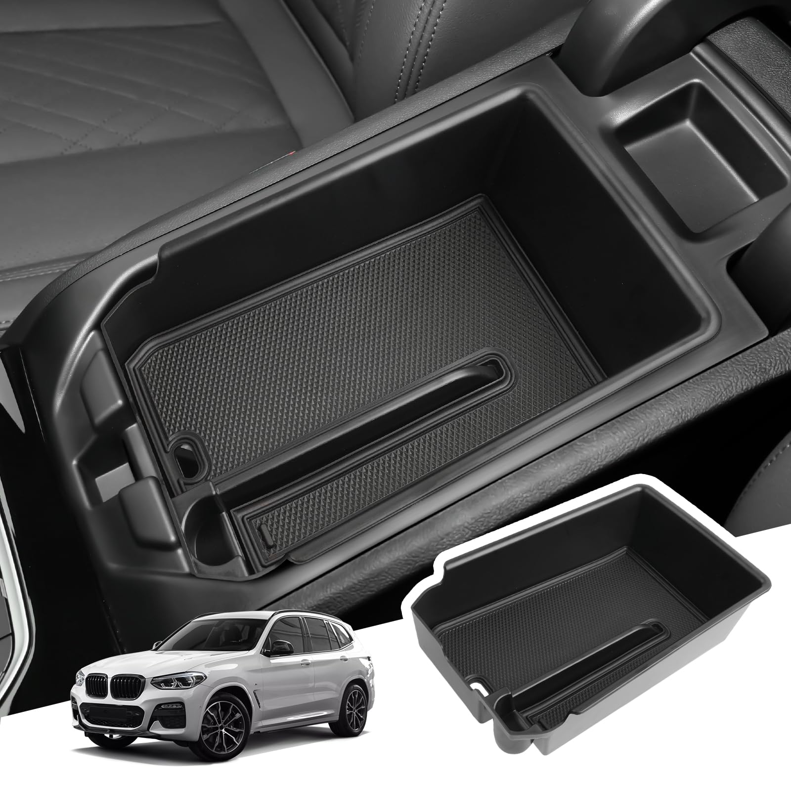 Boîte De Rangement Pour Console Centrale BMW X3 G01 / X4 G02 / IX3 - Organiseur Avec Tapis Antidérapant, ABS Noir - Accessoire Auto Pratique - 6