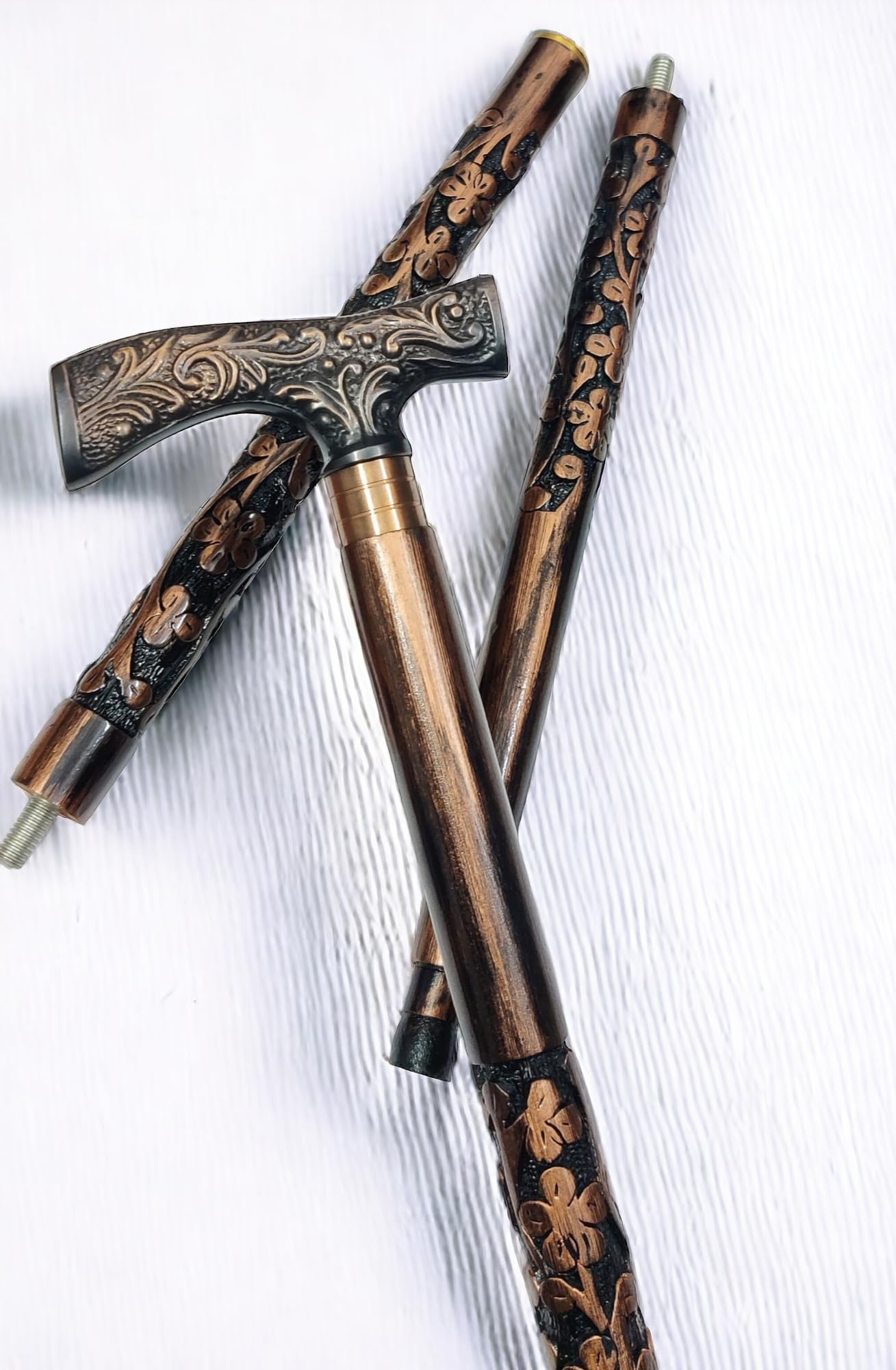Norville™ Handmade Wooden Walking Stick Carved Cane with Brass Handle - 36 inches Foldable Cane-image-46