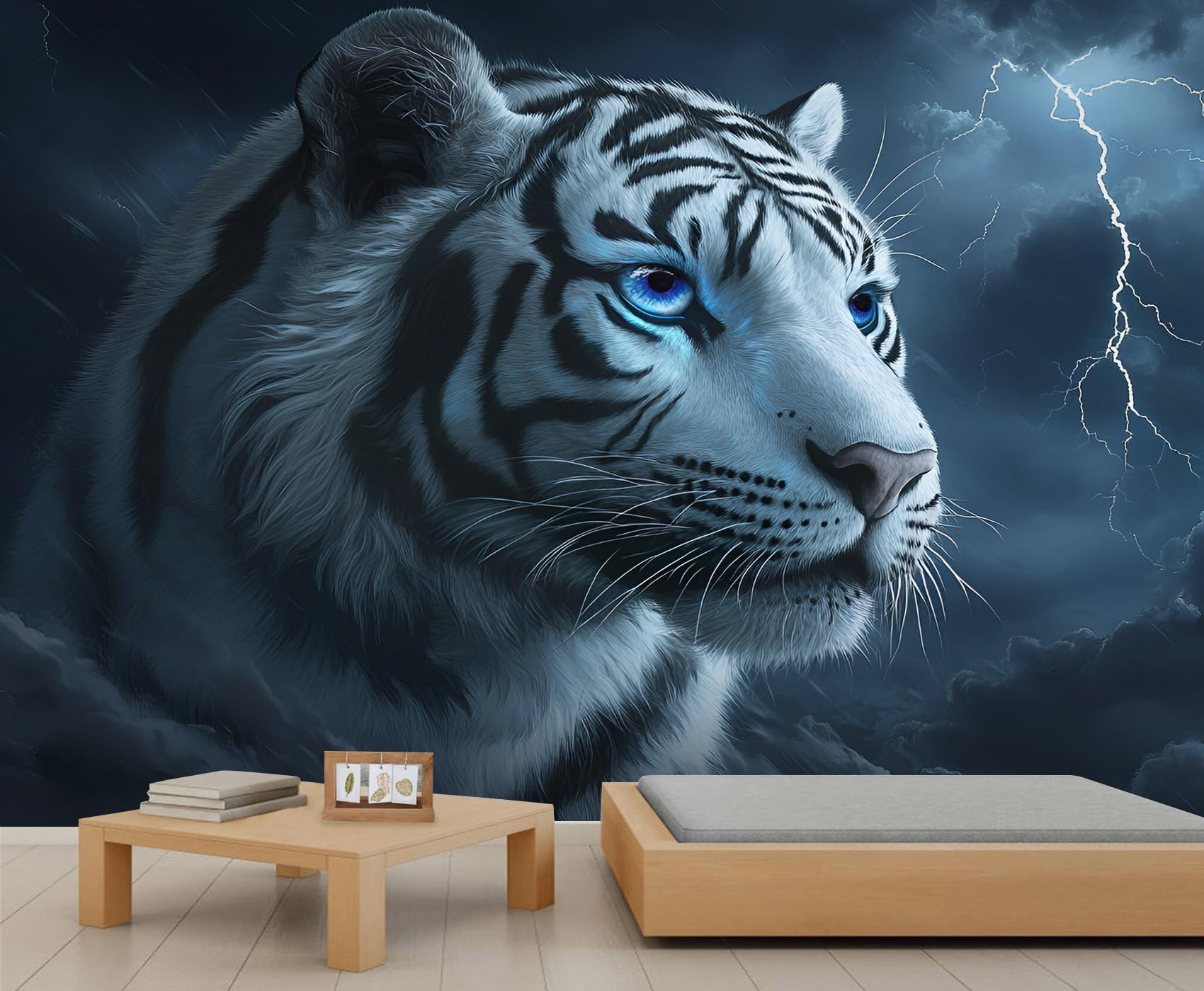 Tiger Mural Wallpaper 350x254cm Lightning Bolt Wall Mural Animal Bedroom Wallpaper Tiger Wall Decor (Not Peel n' Stick)