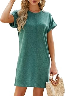 ZPLxi Women's Summer Casual Dress Short Sleeve Crewneck Baggy T Shirt Dresses Loose Fit Fall Swing Midi Dress