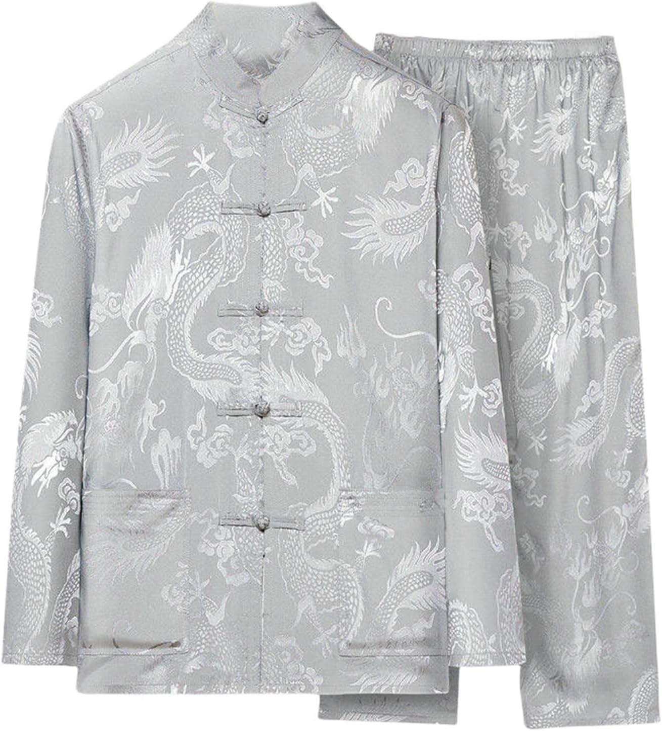 Men's Spring/Autumn Tang Suit Ice Silk Long Sleeve Chinese Style Shirt Set