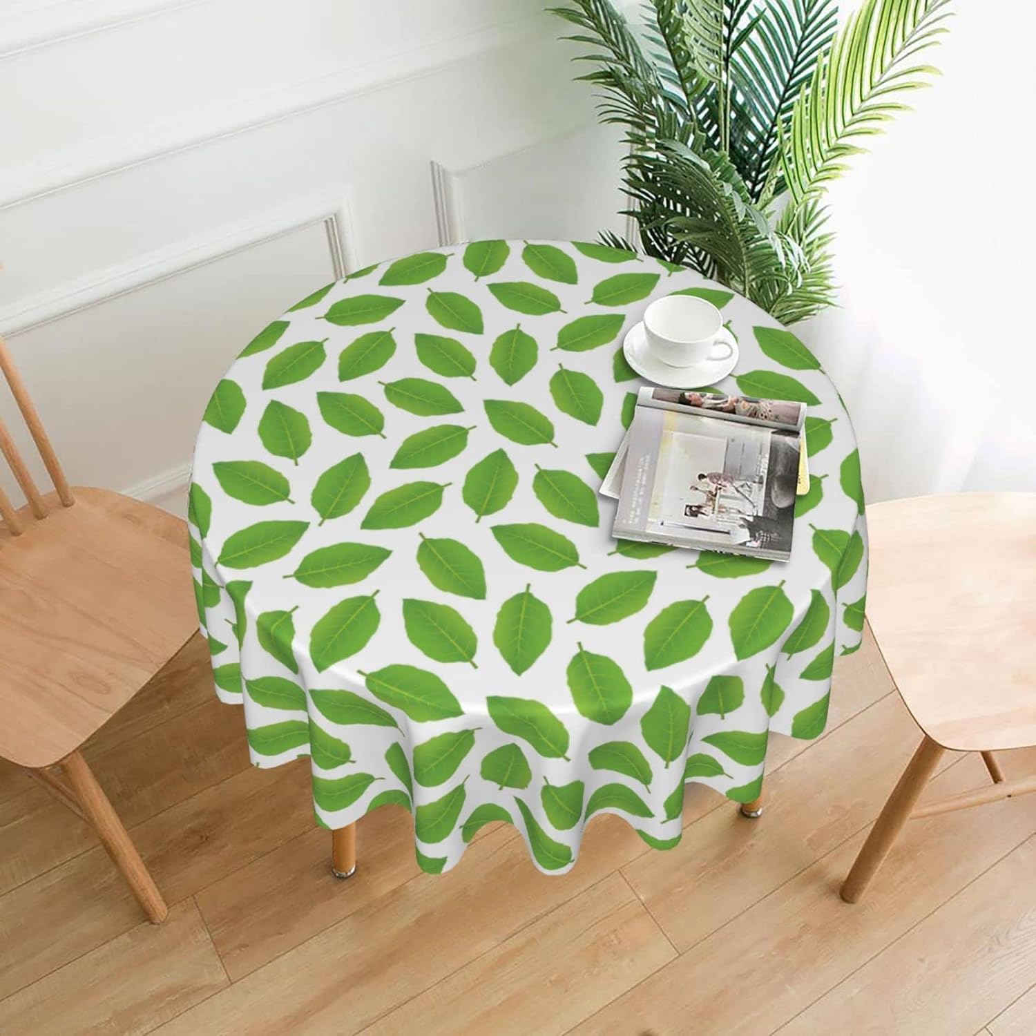 Melbrakin Green Table Cloth Round Table Cover Wrinkle Resistant Waterproof Tablecloth 60 Inch Washable for Kitchen Party Picnic