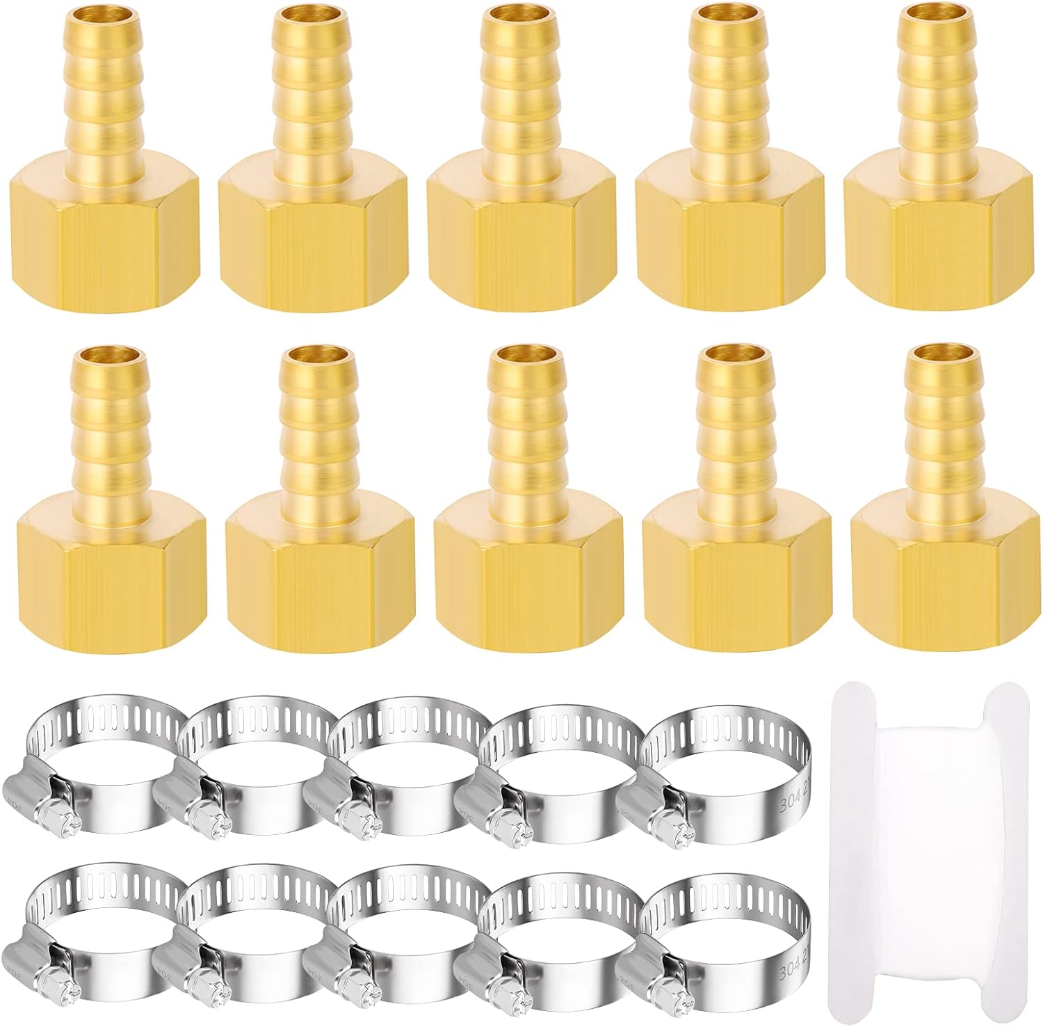TAISHER 2 PCS Brass of Air Hose Fittings, Hose Barb Fittings 1/4" Hose Barb x 3/8" FNPT with 2 PCS Hose Clamp