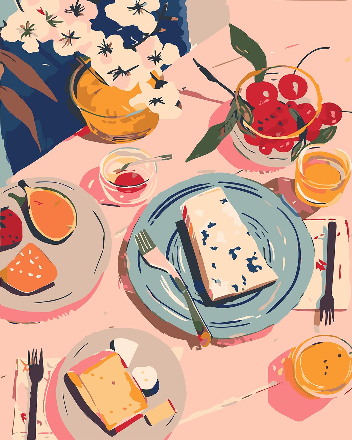 ARPADAMO Paint by Number Kits for Adults Beginners, Plates and Food Paint by Number,DIY Watercolor Paint by Numbers Kits on Canvas Without Frame for Home Wall Decor 15.6x19.5inch