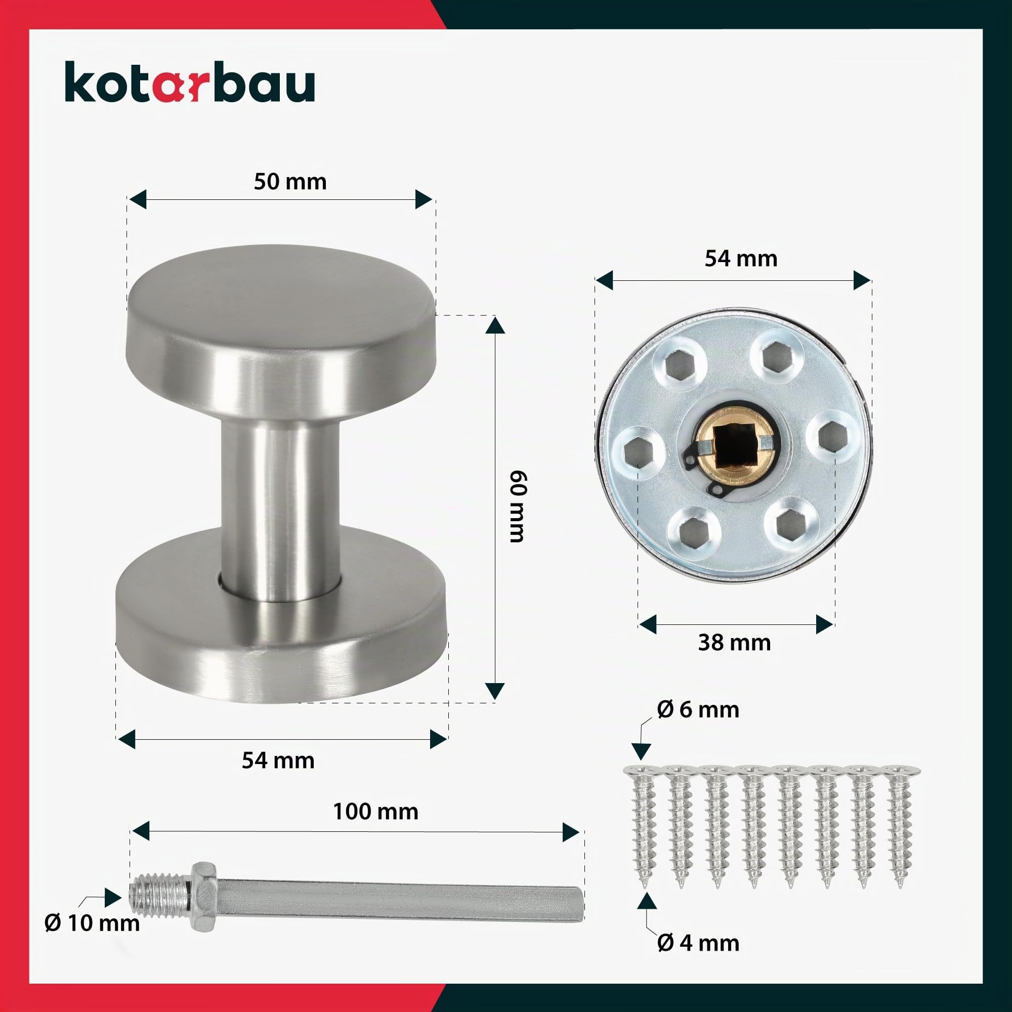 KOTARBAU® Bouton de Porte - Acier Inoxydable - Ø 50 mm - Argent - Poignée Fixe pour Porte D’Entrée et Intérieure