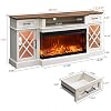 OKD Chimenea Eléctrica de Granja con Vidrio de 3 Lados para TV hasta 80'', Centro de Entretenimiento Highboy con Gabinete de Almacenamiento con Puerta de Vidrio, Soporte para TV Grande de 70'' con Chimenea de 36'', Blanco Antiguo 3