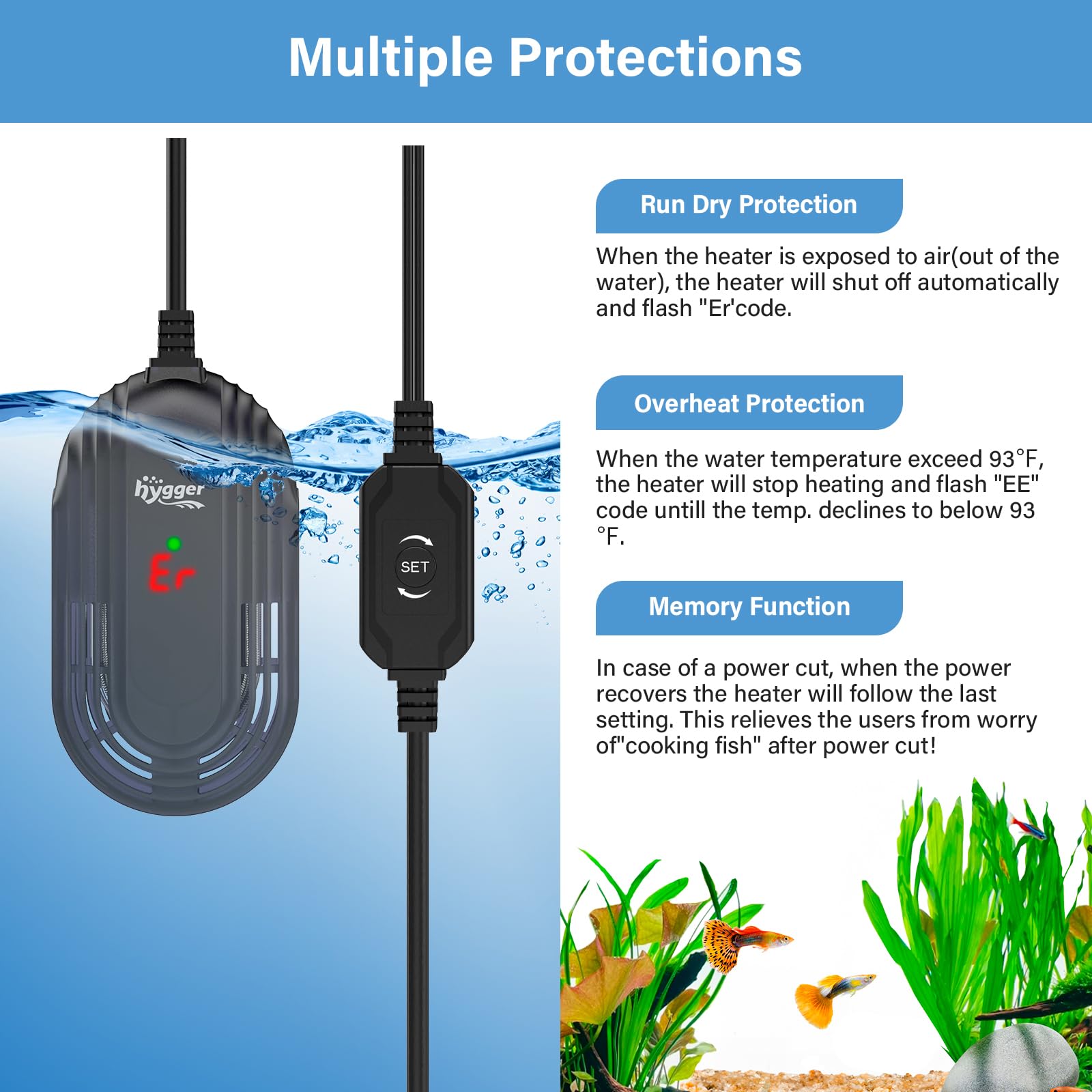 hygger Chauffage pour aquarium HG097 (100 W)