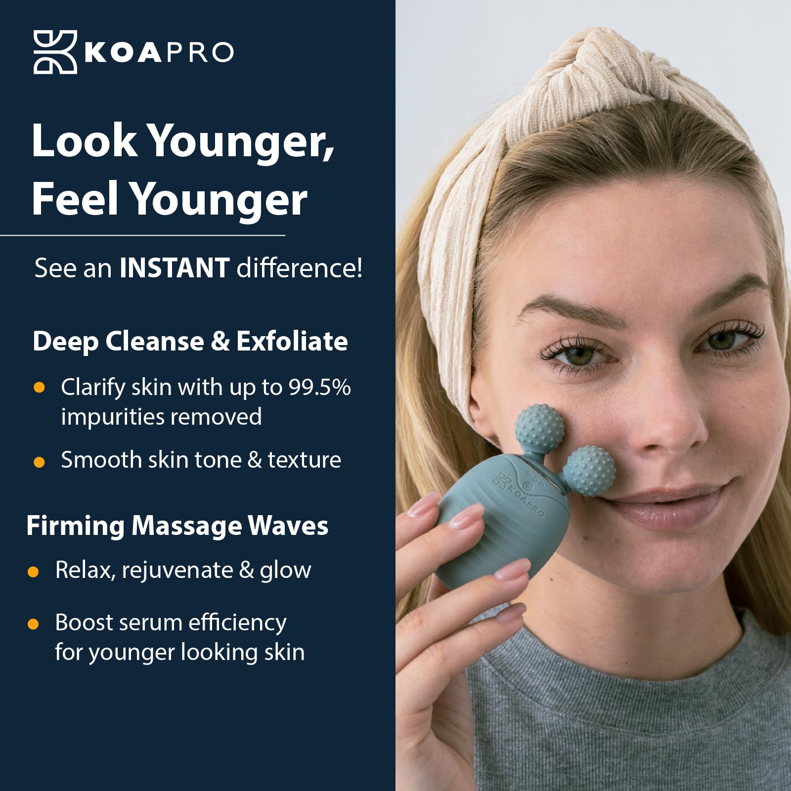 KOA PRO Sonic - Cepillo de limpieza facial - Rodillo vibrador para el cuidado de la piel - Limpiador facial de silicona - Exfoliante facial para limpieza profunda, masaje, exfoliación - Recargable