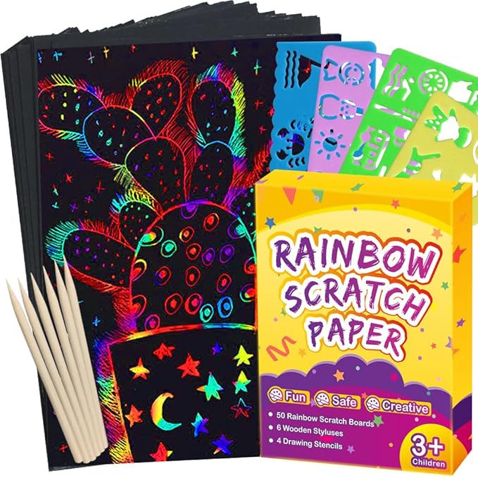 FUNNYB&G Rainbow Scratch Paper Art for Kids (60-Pack)