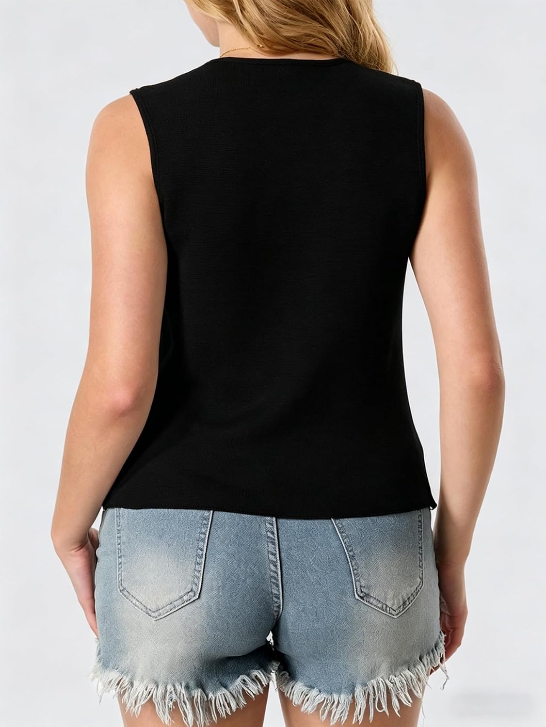 Women's Tie Front Crochet Sweater Vest Sleeveless V Neck Cute Y2K Trendy Knit Outfits Tank Tops