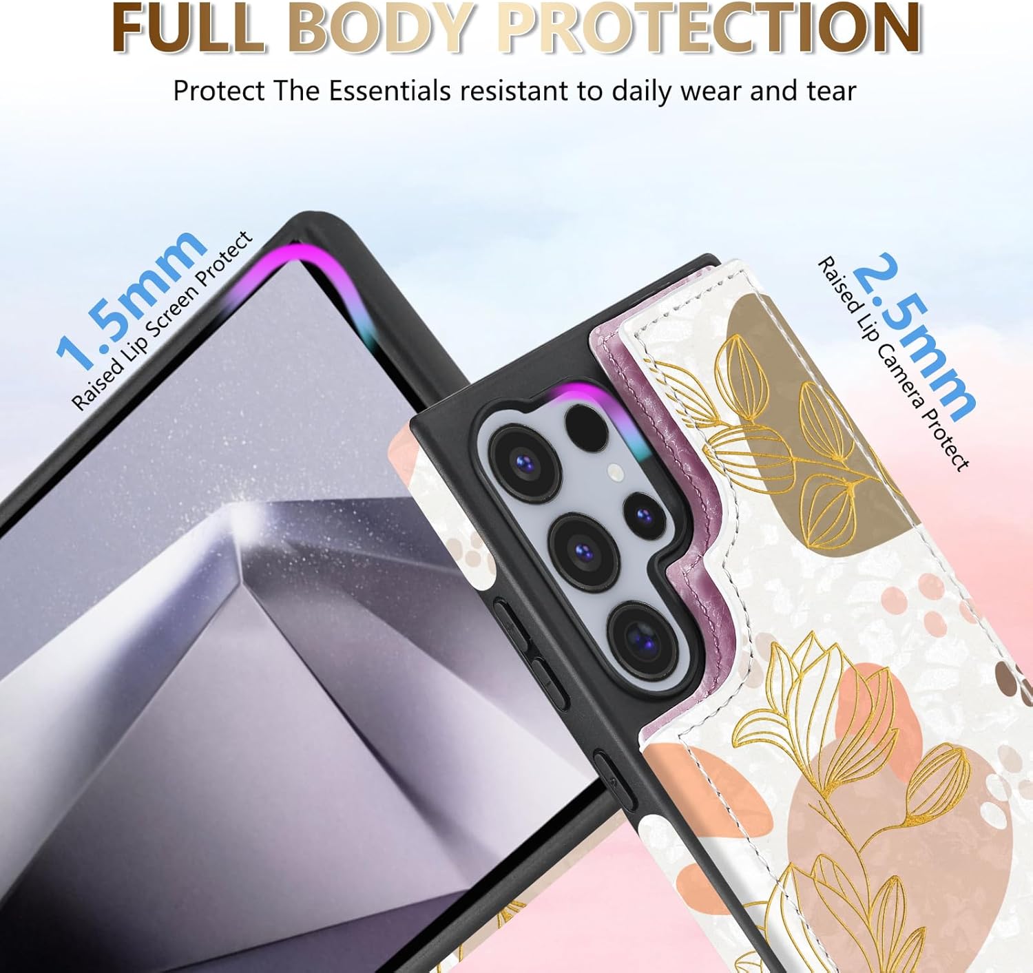 NNH Compatible with Samsung Galaxy S25 Ultra Wallet Case with RFID Blocking Card Slots Folio Flip PU Leather Double Magnetic Clasp Design Cover for Galaxy S25 Ultra(6.8 inch-Morandi Line Flower) - Image 4