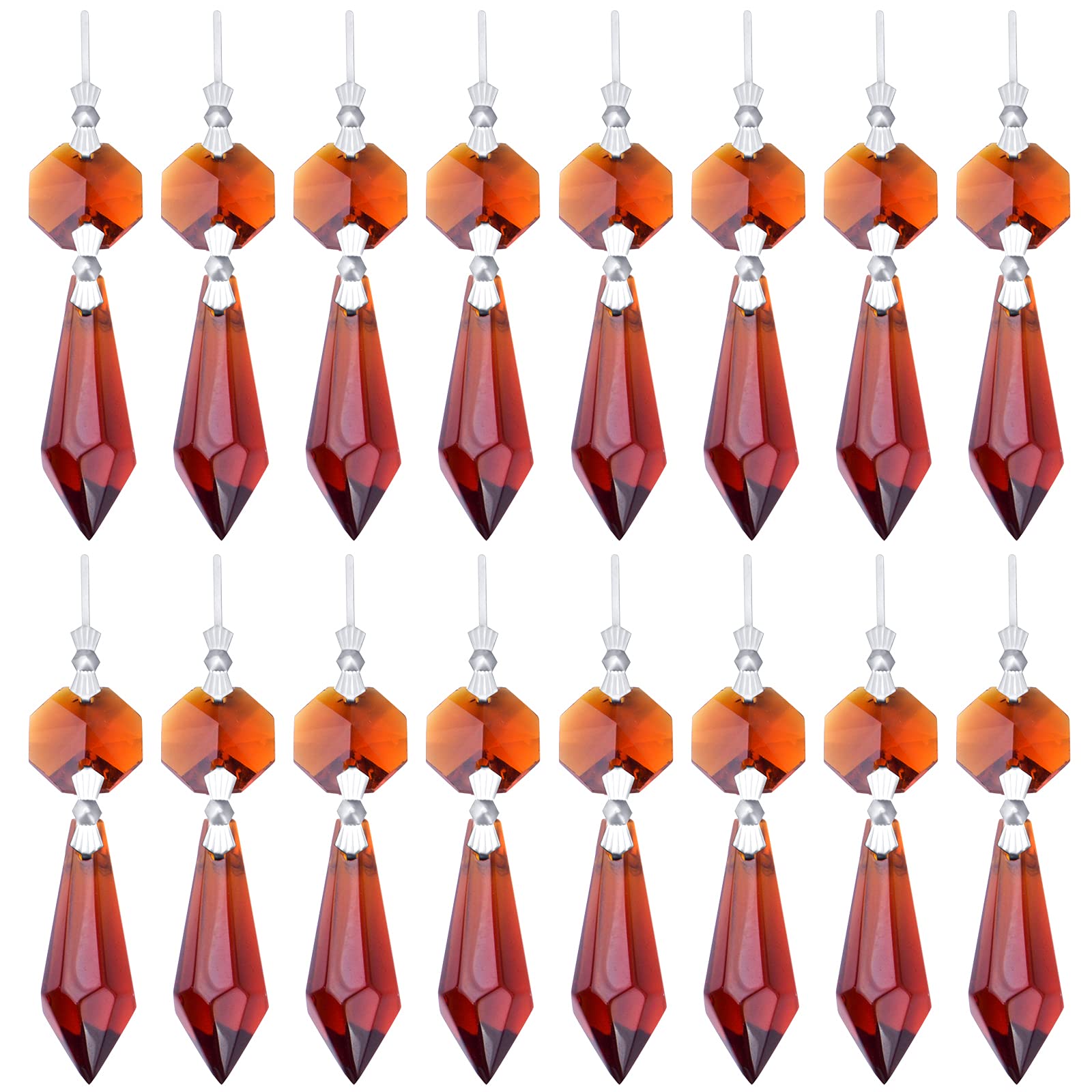 Bronagrand Amber 20Pcs Crystal Icicle Prisms Chandelier Replacement Drop Pendants Octagon Crystal Glass Tip Beads For Wedding Christmas Curtain Lamp Decoration, 35 Mm