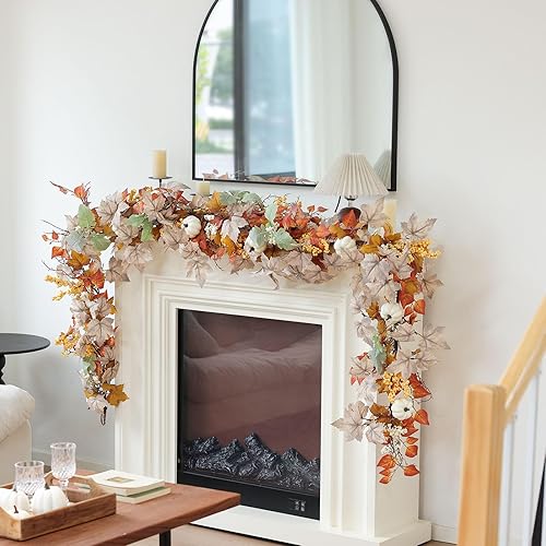 Miniatura 6 de MIZII Decoración de Otoño Artificial Hojas de Arce y Calabaza Guirnalda 1.83m Vidrieras de Otoño Artificiales Guirnalda para Acción de Gracias,