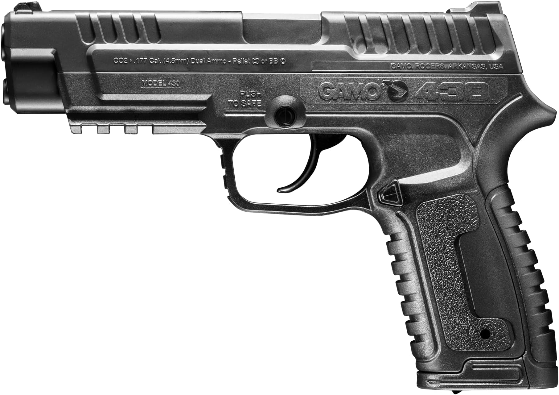 Gamo P-430 Dual Ammo CO2 Air Pistol - .177 Caliber Pellets and BBS - 495 FPS - Black