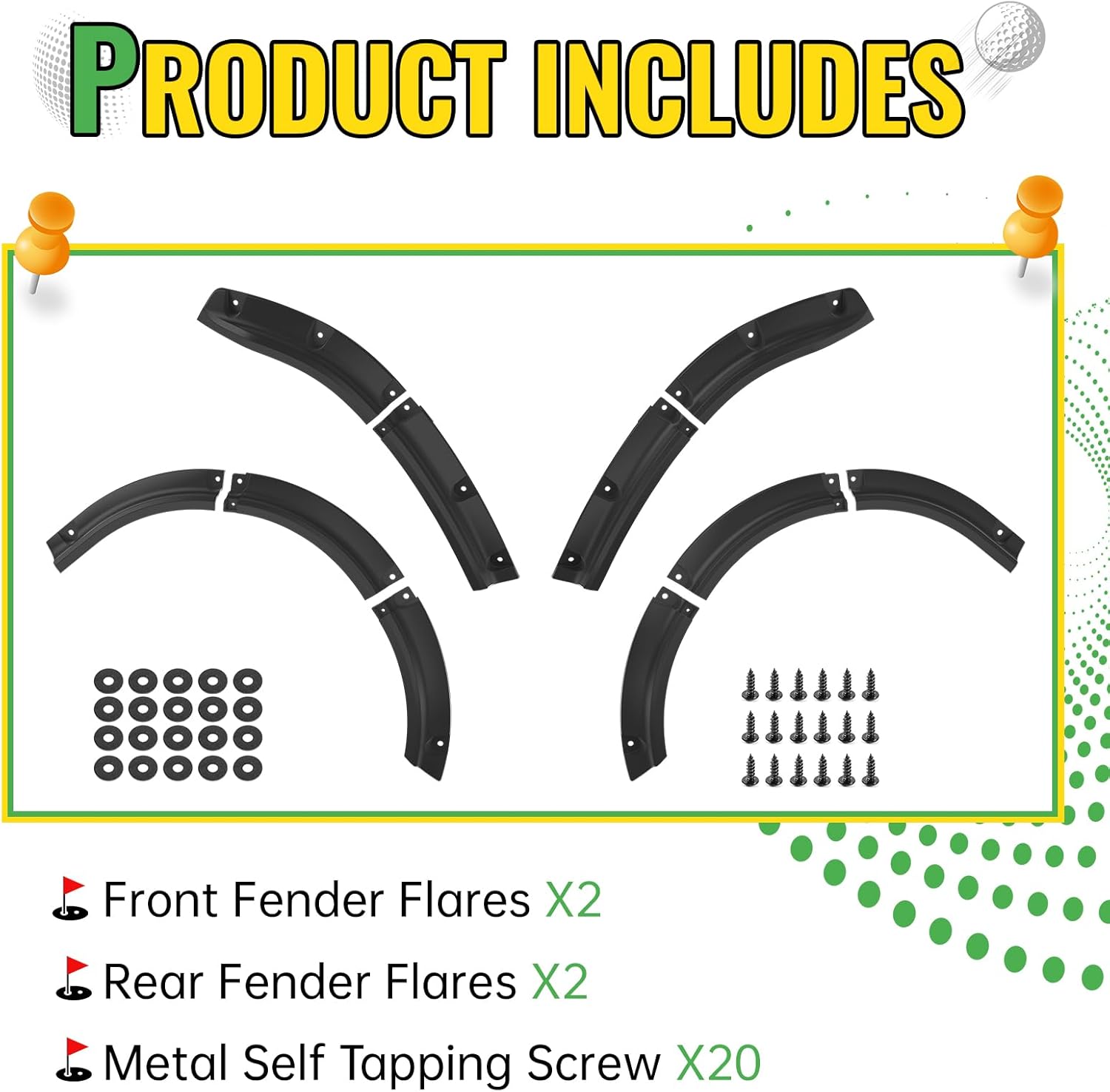 Fender Flares for Yamaha Drive 2 G29 2017-2025, Combined Mud Guards Compatible with Yamaha Golf Cart Accessories, Front and Rear Mud Flaps Flares for G29 Standard and Unmodified Golf Carts