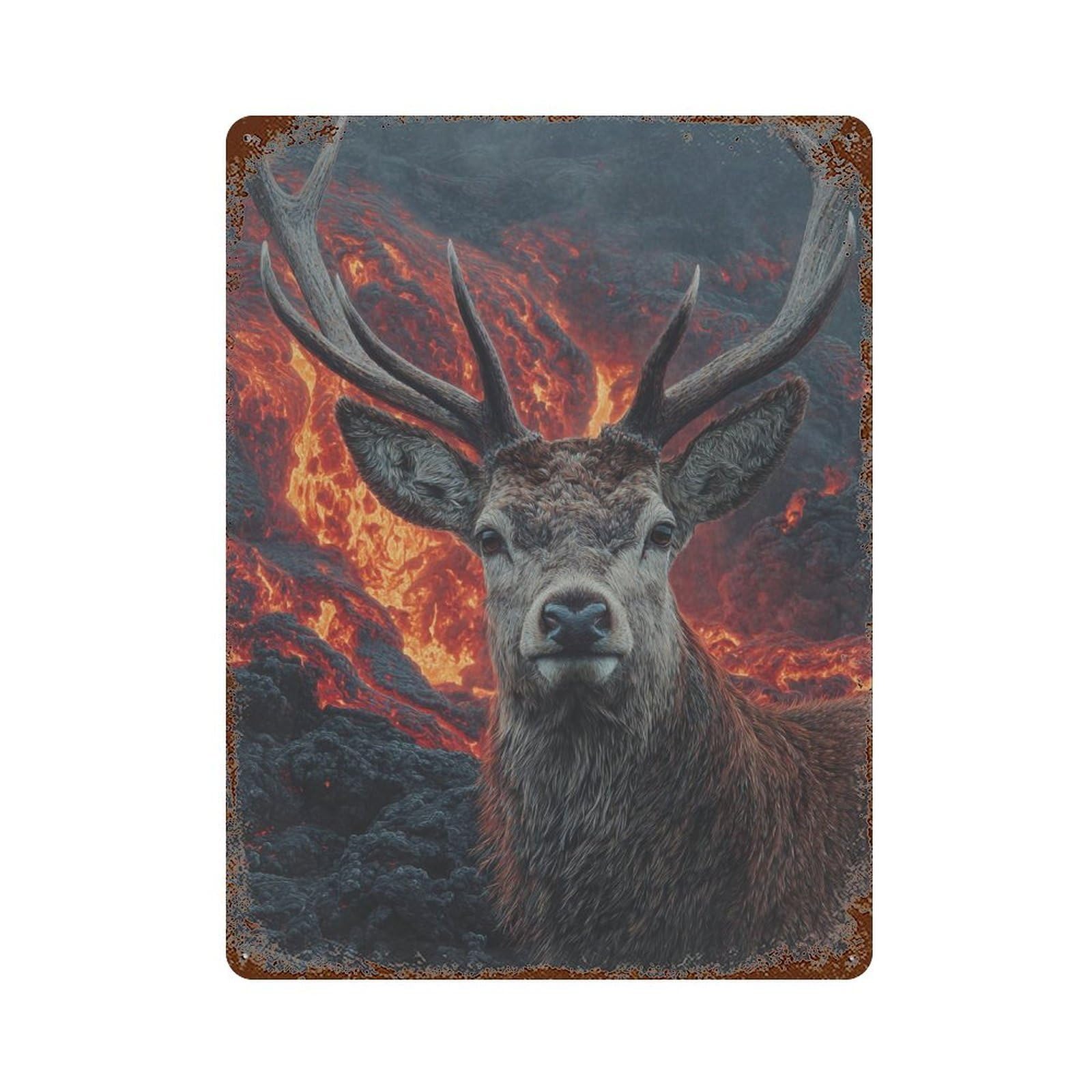 Volcanic Deer Majesty Retro Metal Sign 15.7"x11.8", Ideal for Basement, Hobby Room And Garage Decor