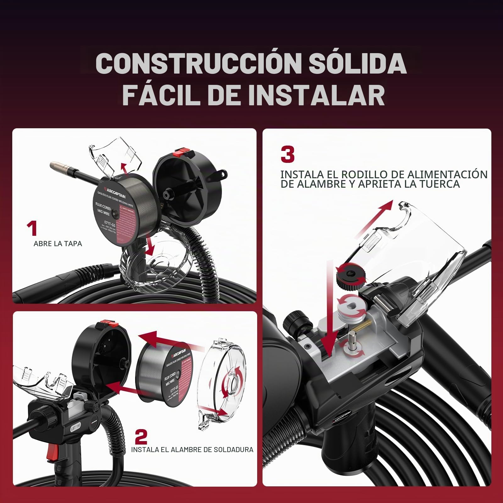 ARCCAPTAIN Spool Gun Para Soldadura de Aluminio, Conexión Euro, 3 m (10 ft), Compatible con ARCCAPTAIN MIG200