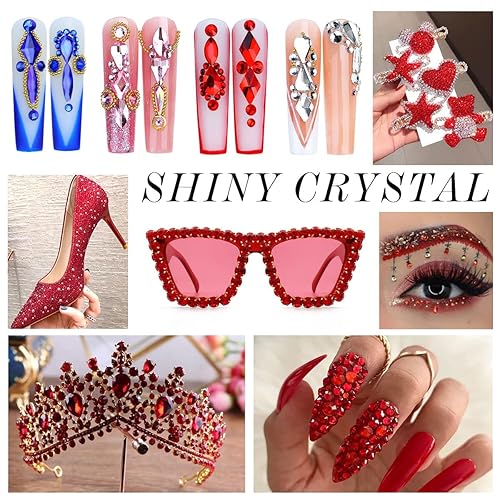 Miniatura 4 de 3000 diamantes de imitación de cristal rojo rubí, diamantes de imitación de cristal con parte trasera plana para uñas, rostro, maquillaje,