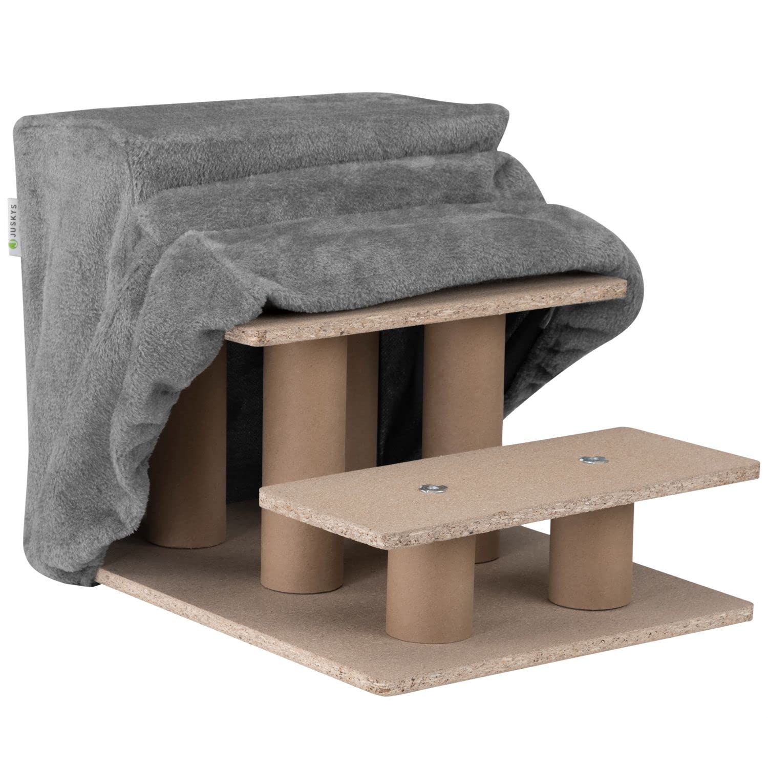 Juskys escalier pour Animaux de Compagnie escalier pour Chiens 36 cm - 3 marches Housse en Peluche Lavable - escalier pour Chats Rampe pour Chiens pour lit, canapé, Divan et Voiture - Housse Grise
