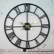 ساعة حائط معدنية كبيرة، ارقام رومانية عتيقة، تعمل بالبطارية، صامتة بدون تكتكة، بتصميم هيكل عظمي عتيق، مينا شفاف سهل القراءة، لغرفة المعيشة والمكتب والمدفأة وغرفة النوم، هدية ديكور، تناظري