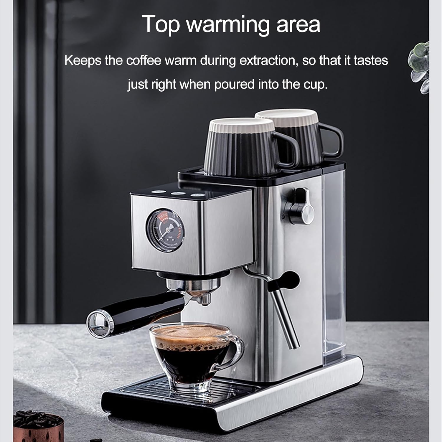 Espresso Machine for Home Use, Semi-Automatic Coffee Machine, 15-bar Pump and Milk Foam Steam Wand, Small Stainless Steel Coffee Maker, with 1.2-Liter Removable Water Tank