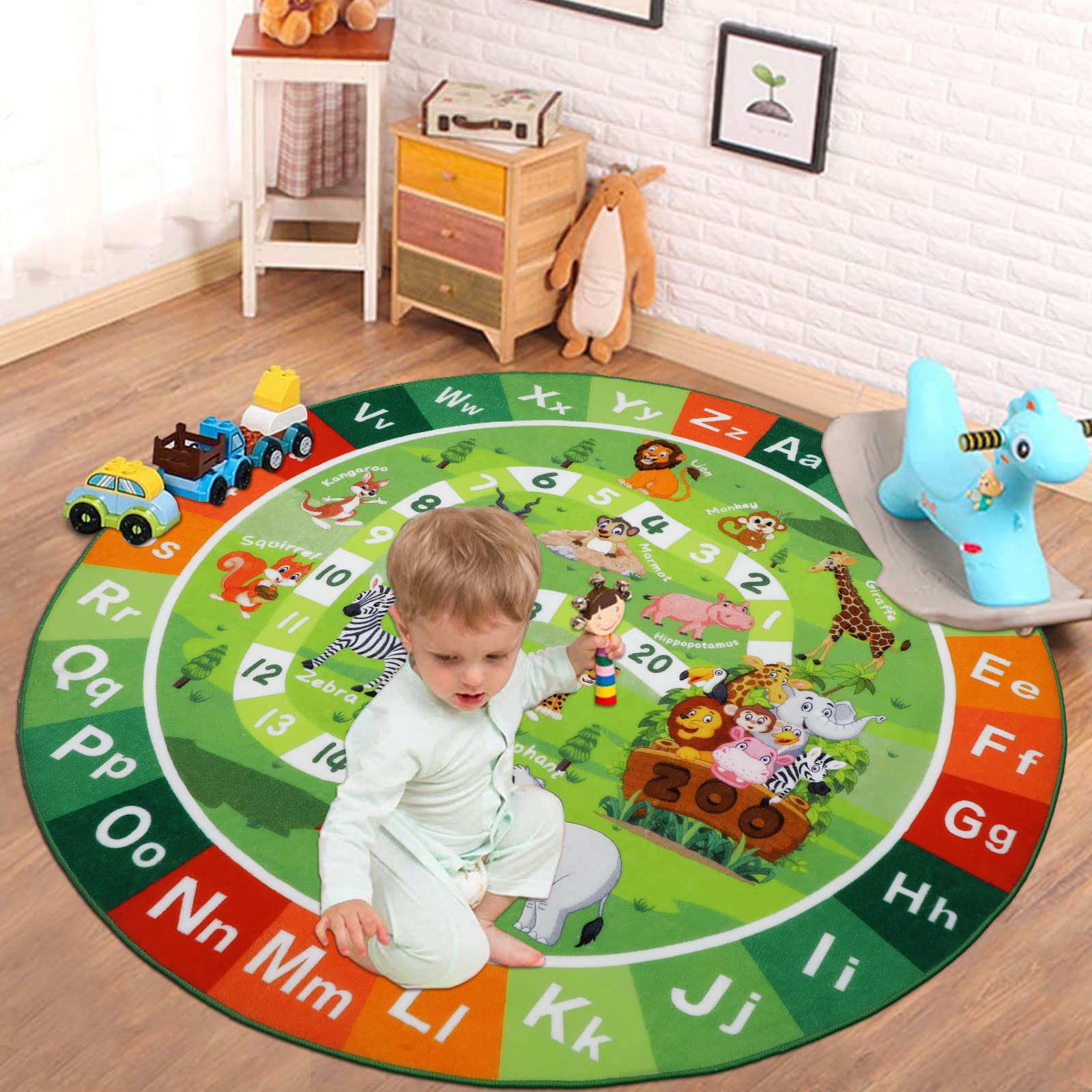 Alfombra De Gateo Para Bebé Redonda Con Letras - 80x80 Cm, Algodón Suave, Acolchada Para Habitación Y Juego